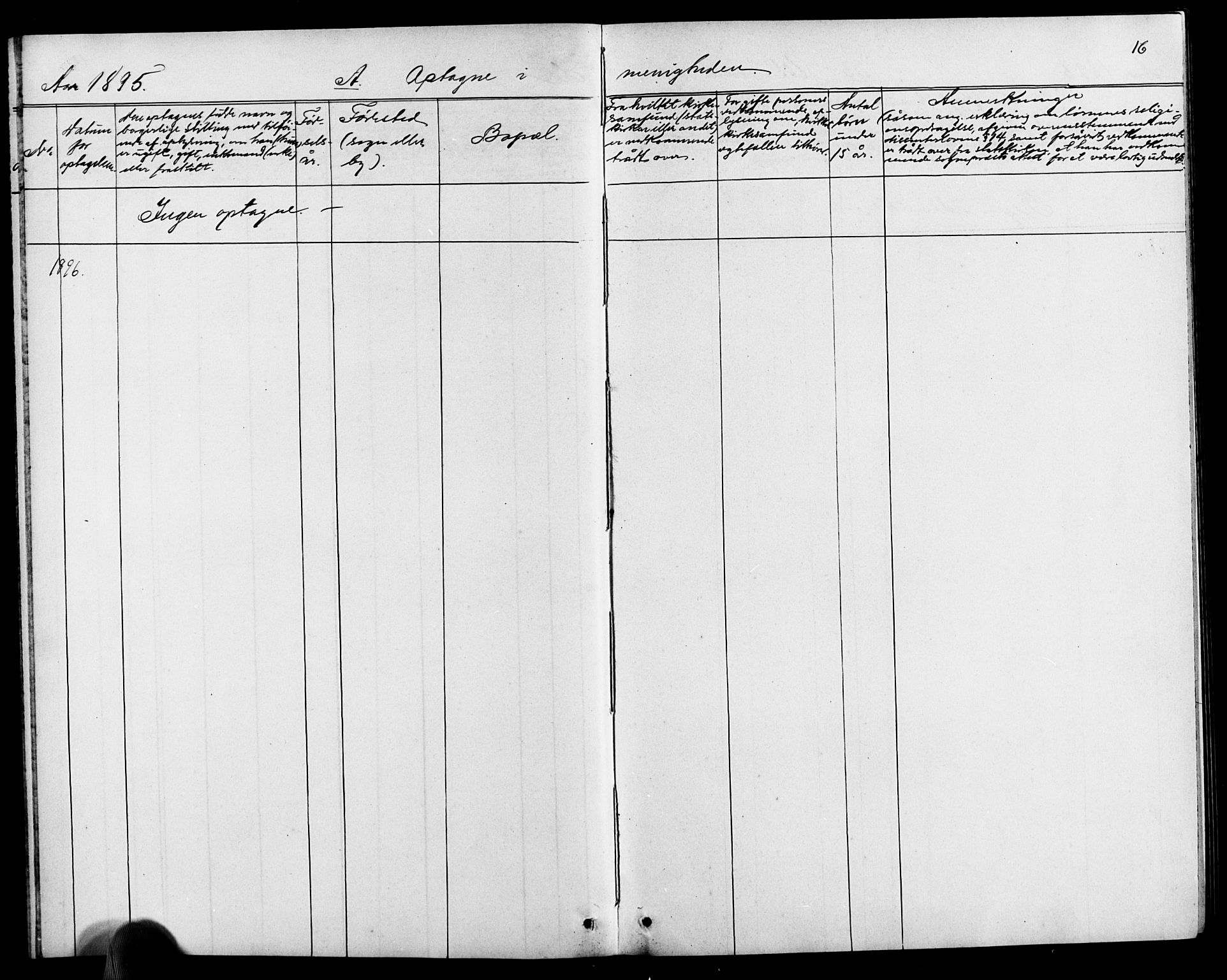 Baptistmenigheten i Tvedestrand, SAK/1292-0004/F/Fa/L0002: Dissenter register no. F 1, 1892-1895, p. 16