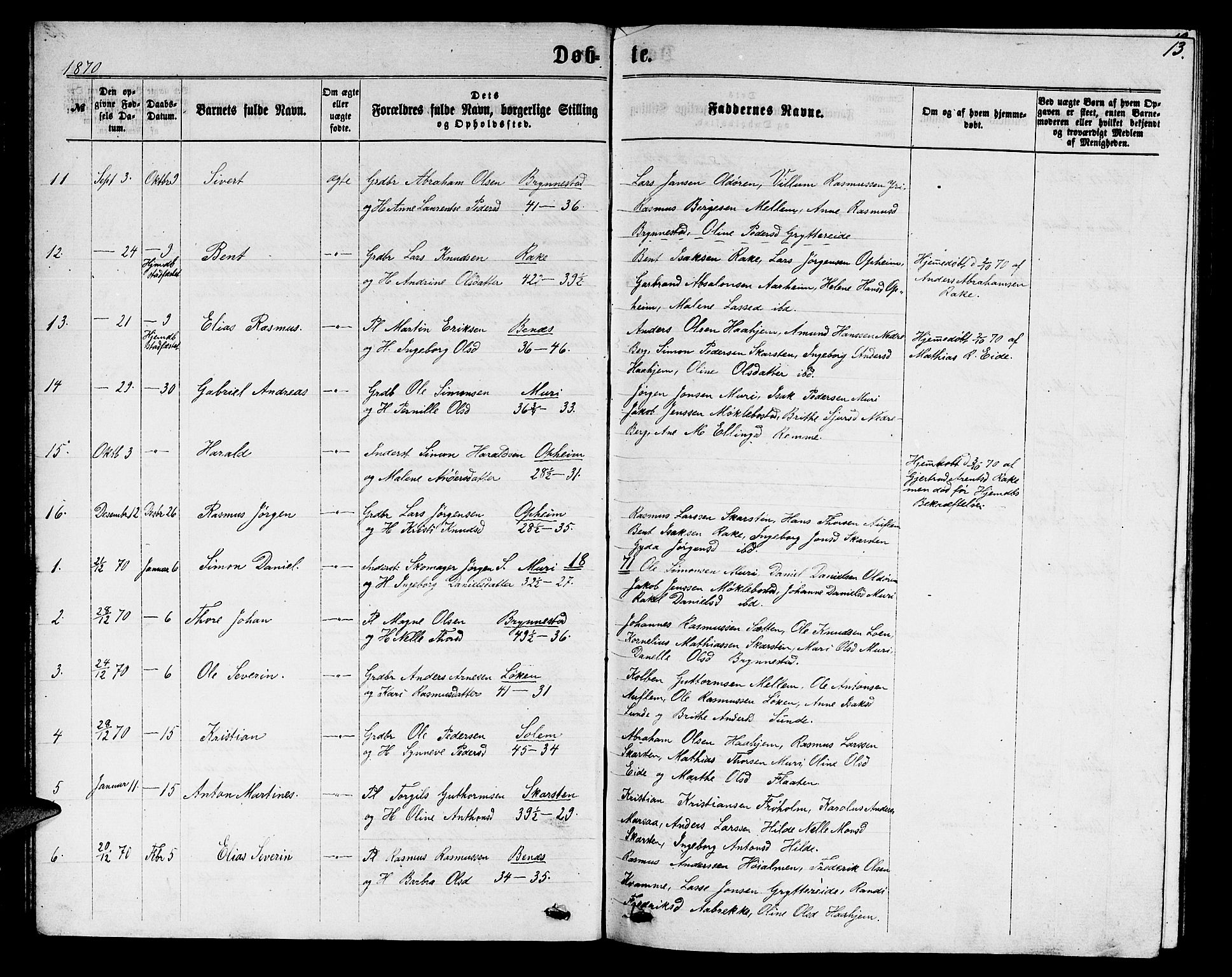 Innvik sokneprestembete, SAB/A-80501: Parish register (copy) no. B 2, 1864-1885, p. 13