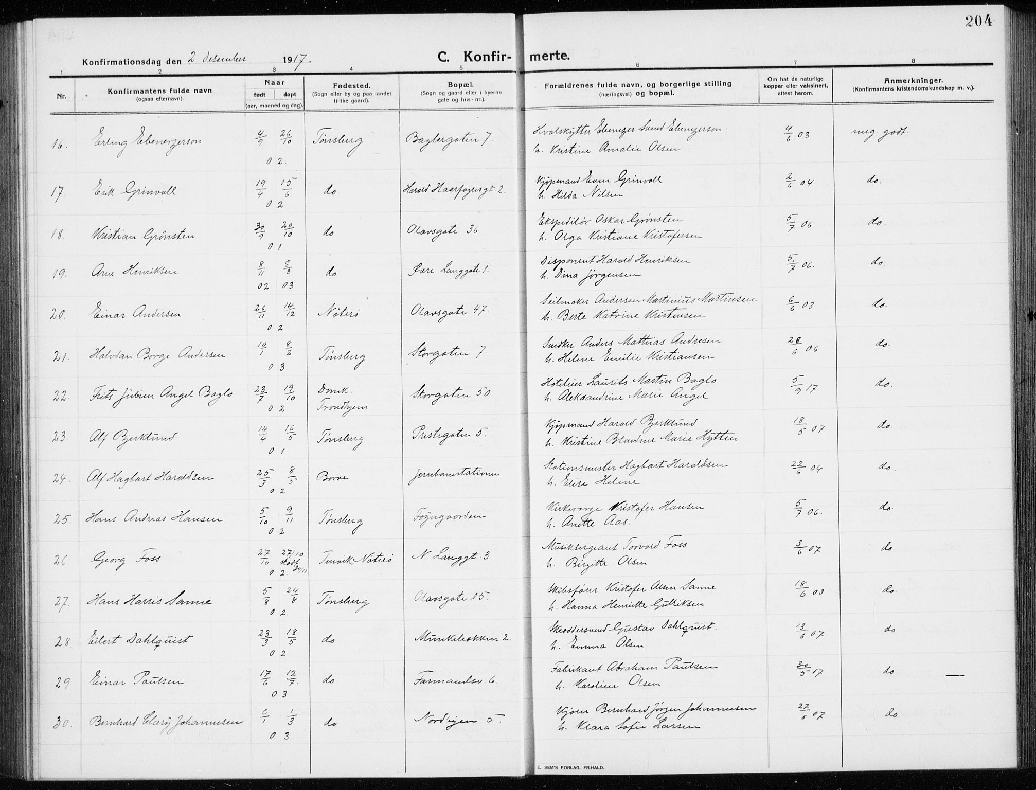 Tønsberg kirkebøker, AV/SAKO-A-330/G/Ga/L0009: Parish register (copy) no. 9, 1913-1920, p. 204