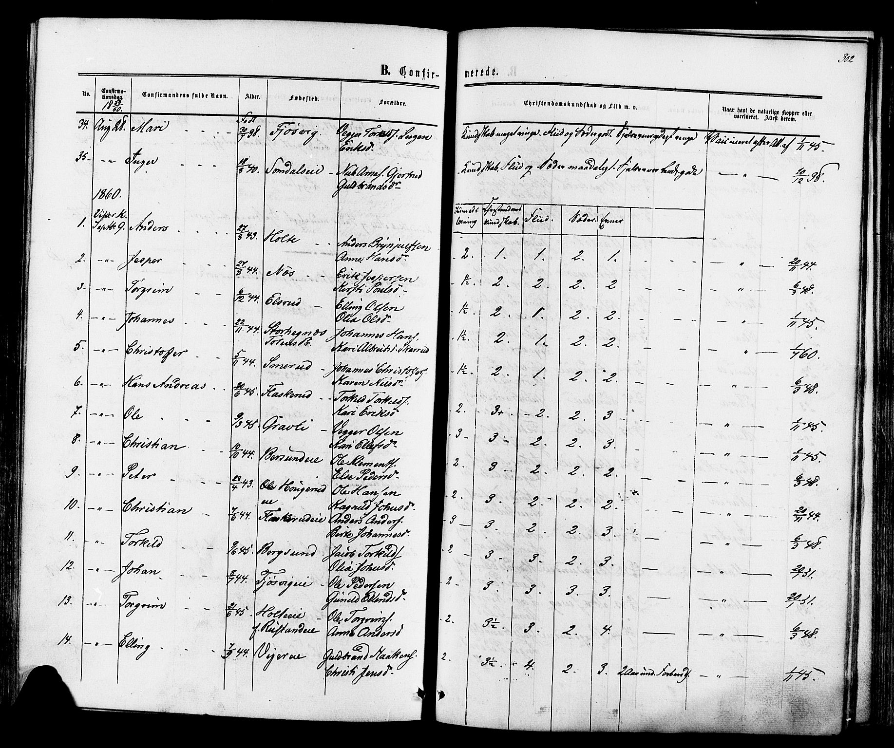 Ådal kirkebøker, SAKO/A-248/F/Fa/L0001: Parish register (official) no. I 1, 1857-1883, p. 302