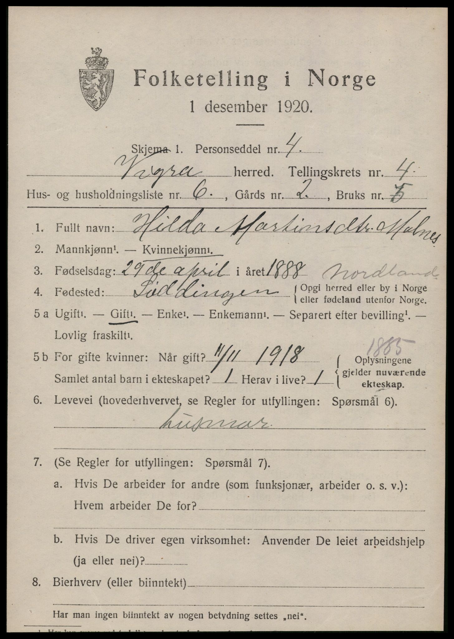 SAT, 1920 census for Vigra, 1920, p. 1844
