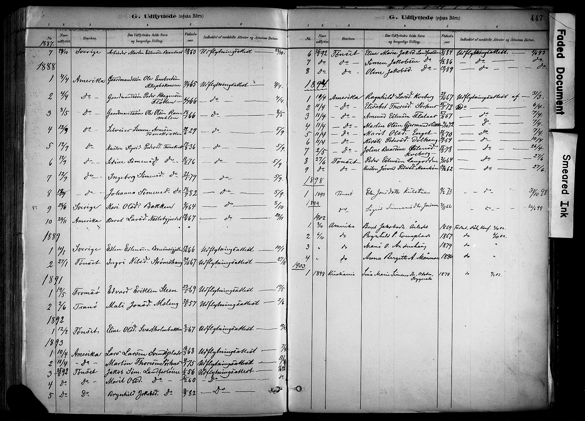 Alvdal prestekontor, SAH/PREST-060/H/Ha/Haa/L0002: Parish register (official) no. 2, 1883-1906, p. 447