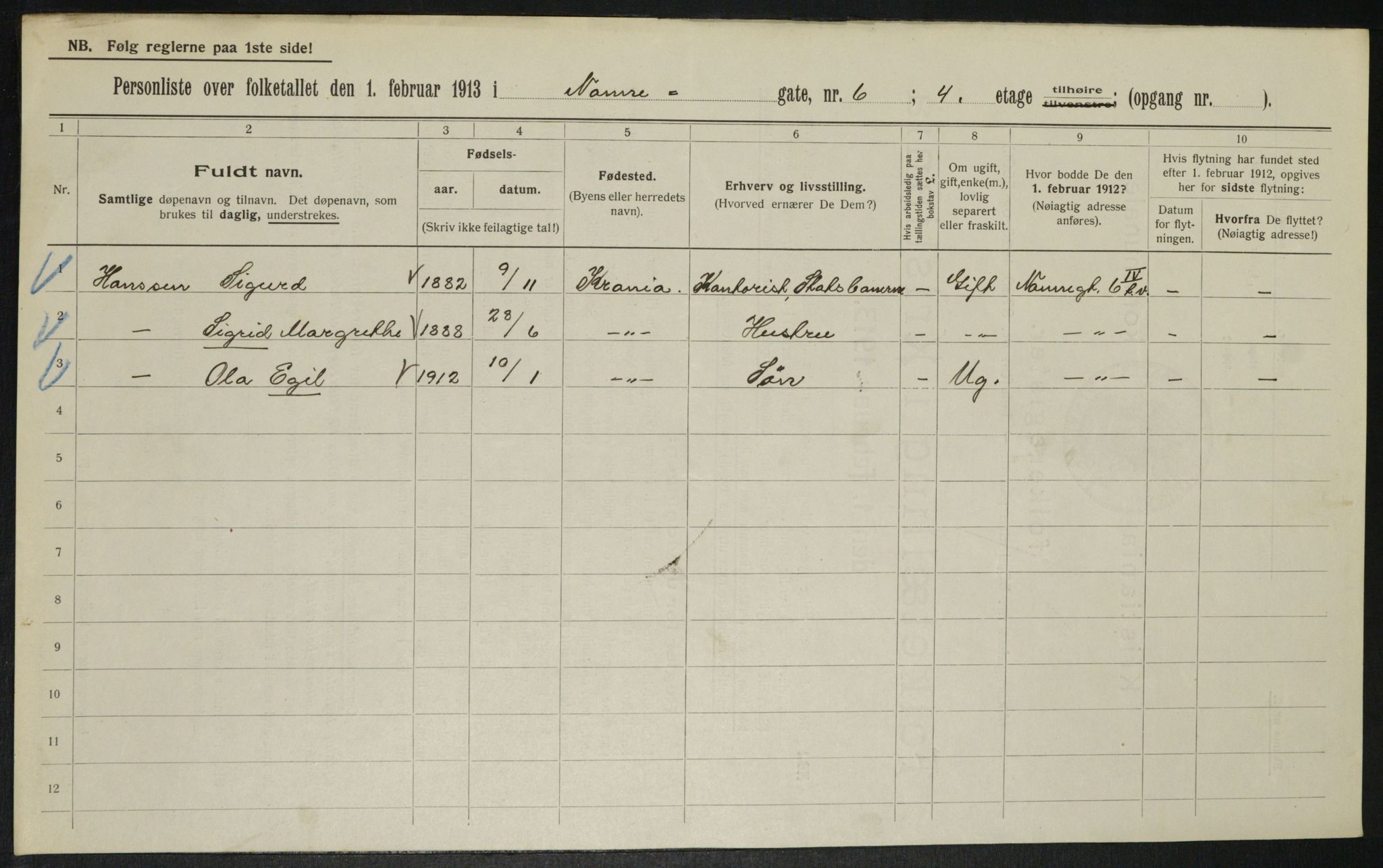 OBA, Municipal Census 1913 for Kristiania, 1913, p. 71444