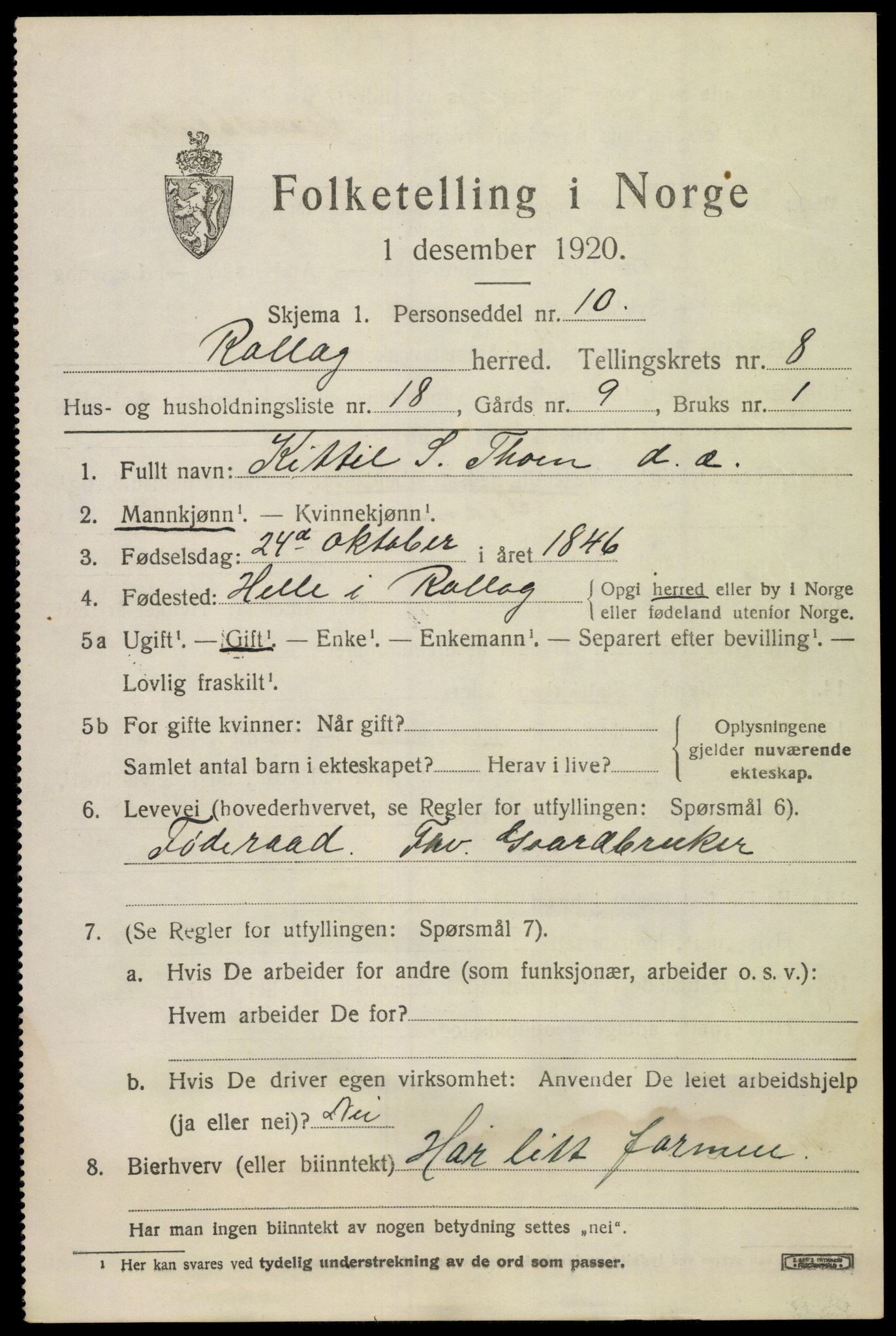 SAKO, 1920 census for Rollag, 1920, p. 3134