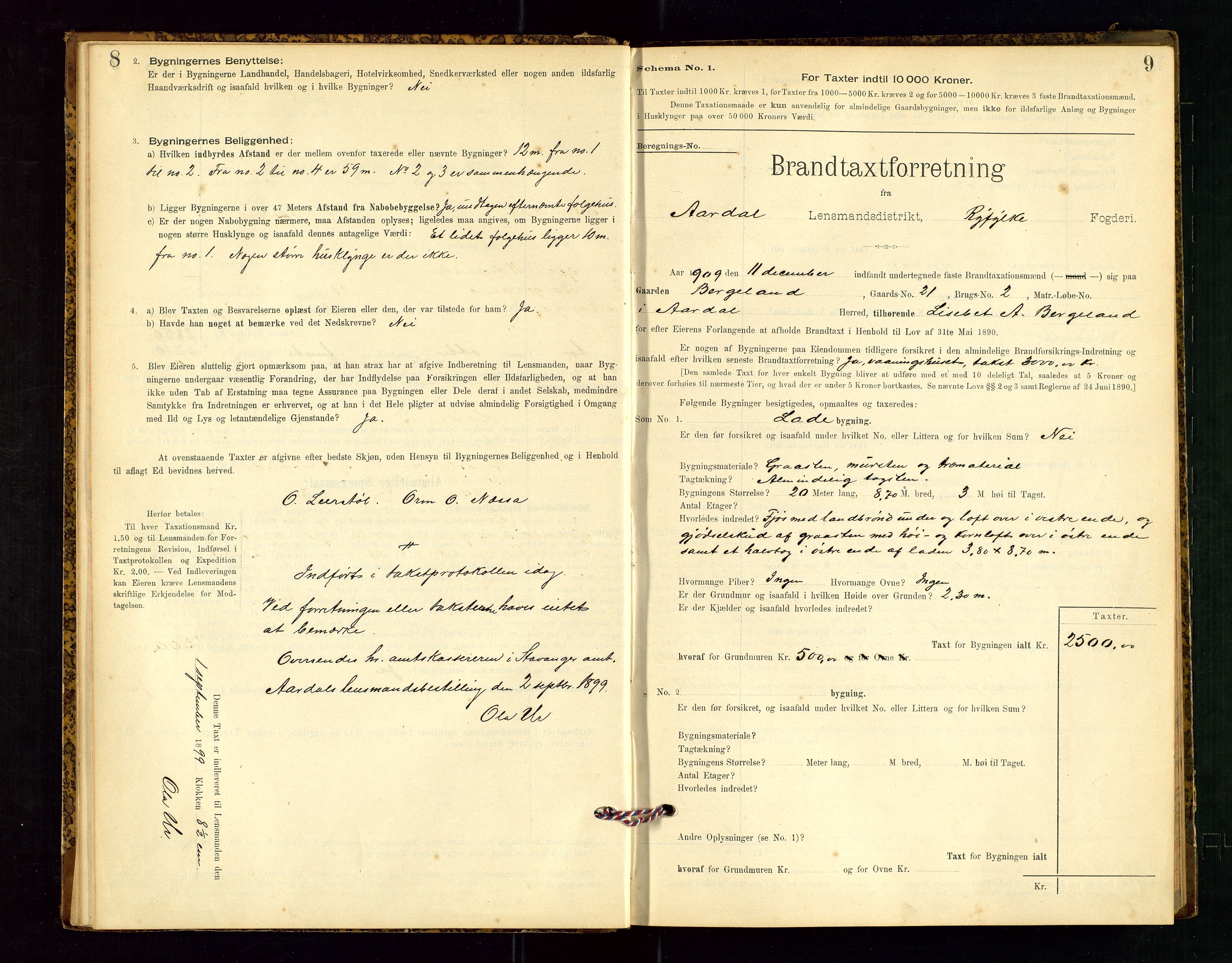 Årdal lensmannskontor, SAST/A-100453/Gob/L0001: "Brandtaxationsprotokol", 1897-1950, p. 8-9