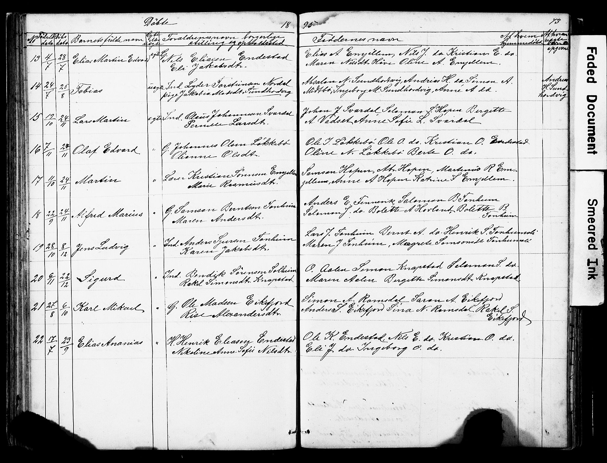 Kinn sokneprestembete, SAB/A-80801/H/Hab/Habe/L0001: Parish register (copy) no. E 1, 1864-1899, p. 73