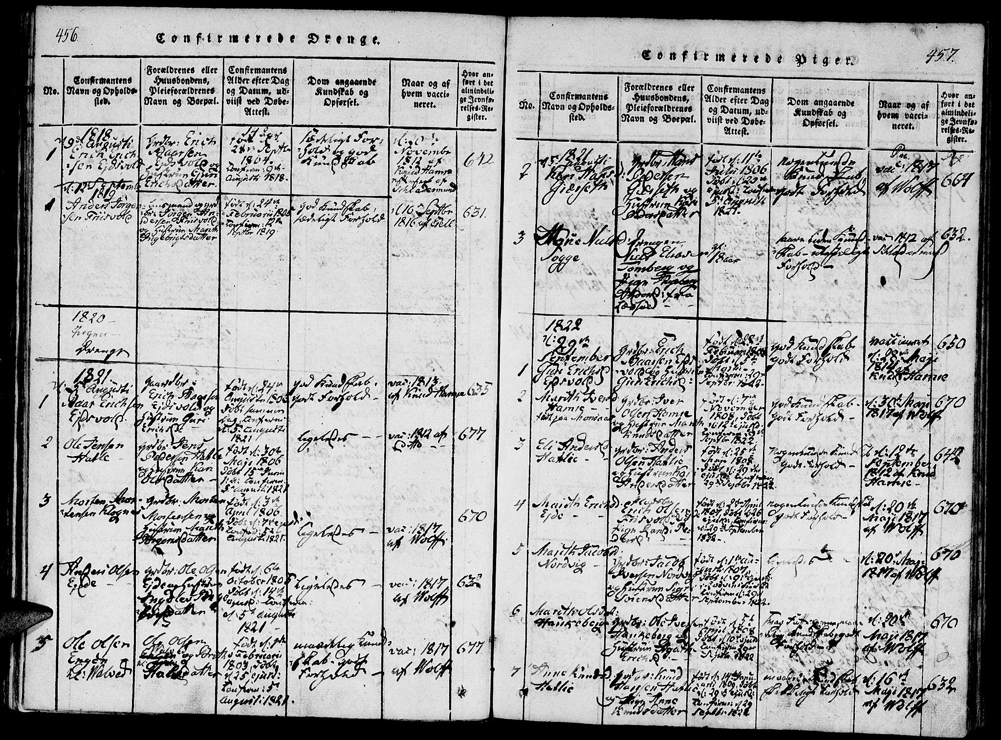 Ministerialprotokoller, klokkerbøker og fødselsregistre - Møre og Romsdal, SAT/A-1454/542/L0551: Parish register (official) no. 542A01, 1818-1853, p. 456-457