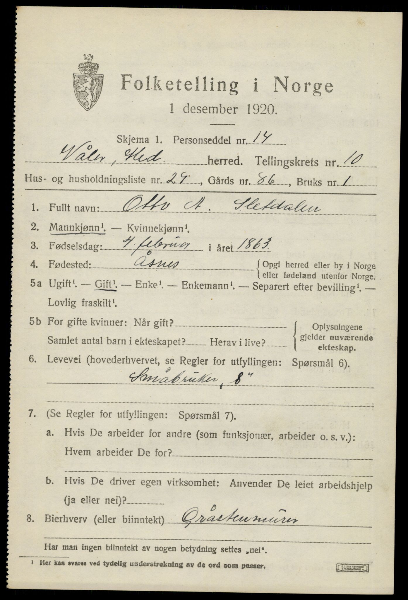 SAH, 1920 census for Våler (Hedmark), 1920, p. 10261