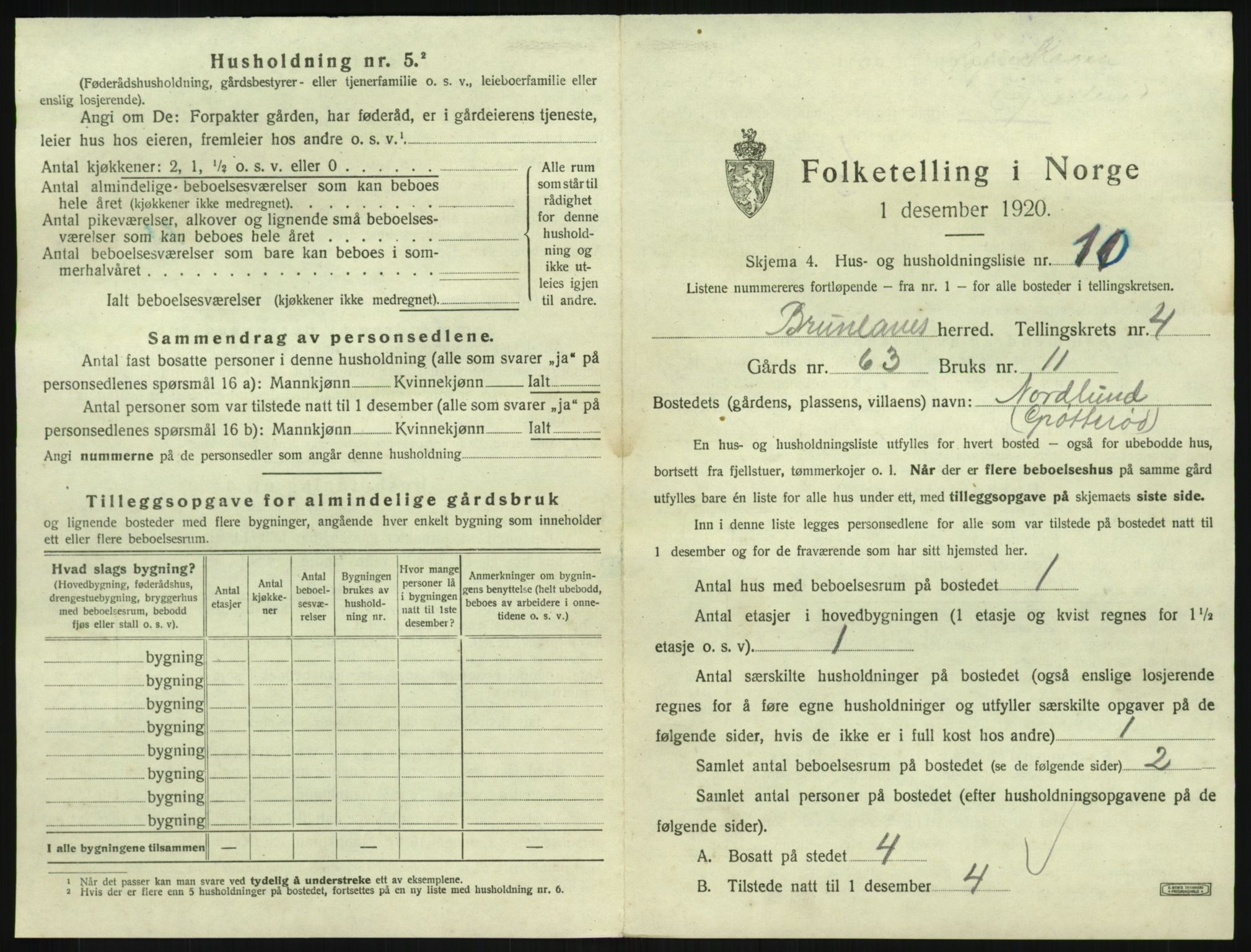 SAKO, 1920 census for Brunlanes, 1920, p. 739