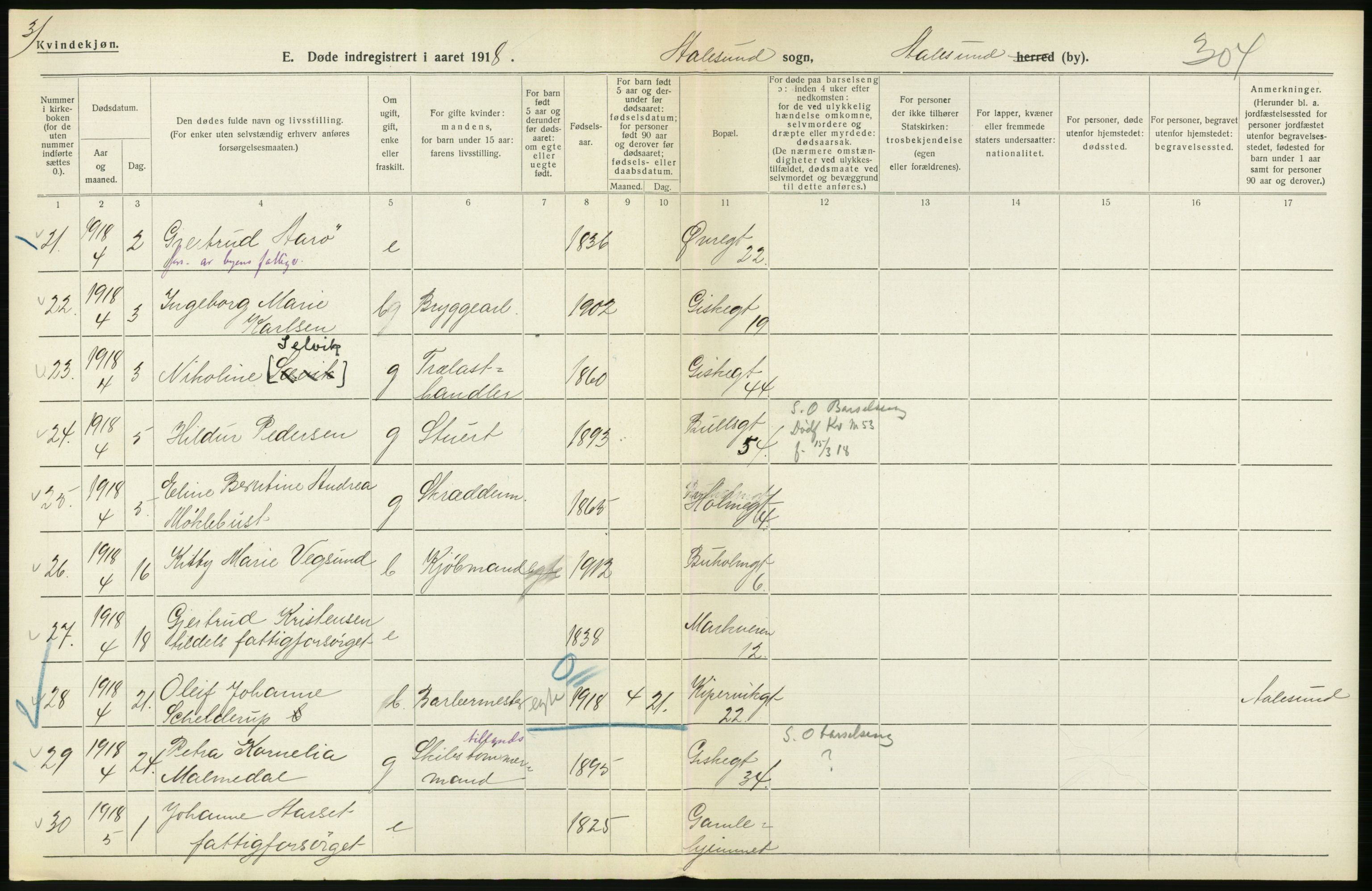 Statistisk sentralbyrå, Sosiodemografiske emner, Befolkning, AV/RA-S-2228/D/Df/Dfb/Dfbh/L0045: Møre fylke: Døde. Bygder og byer., 1918, p. 640