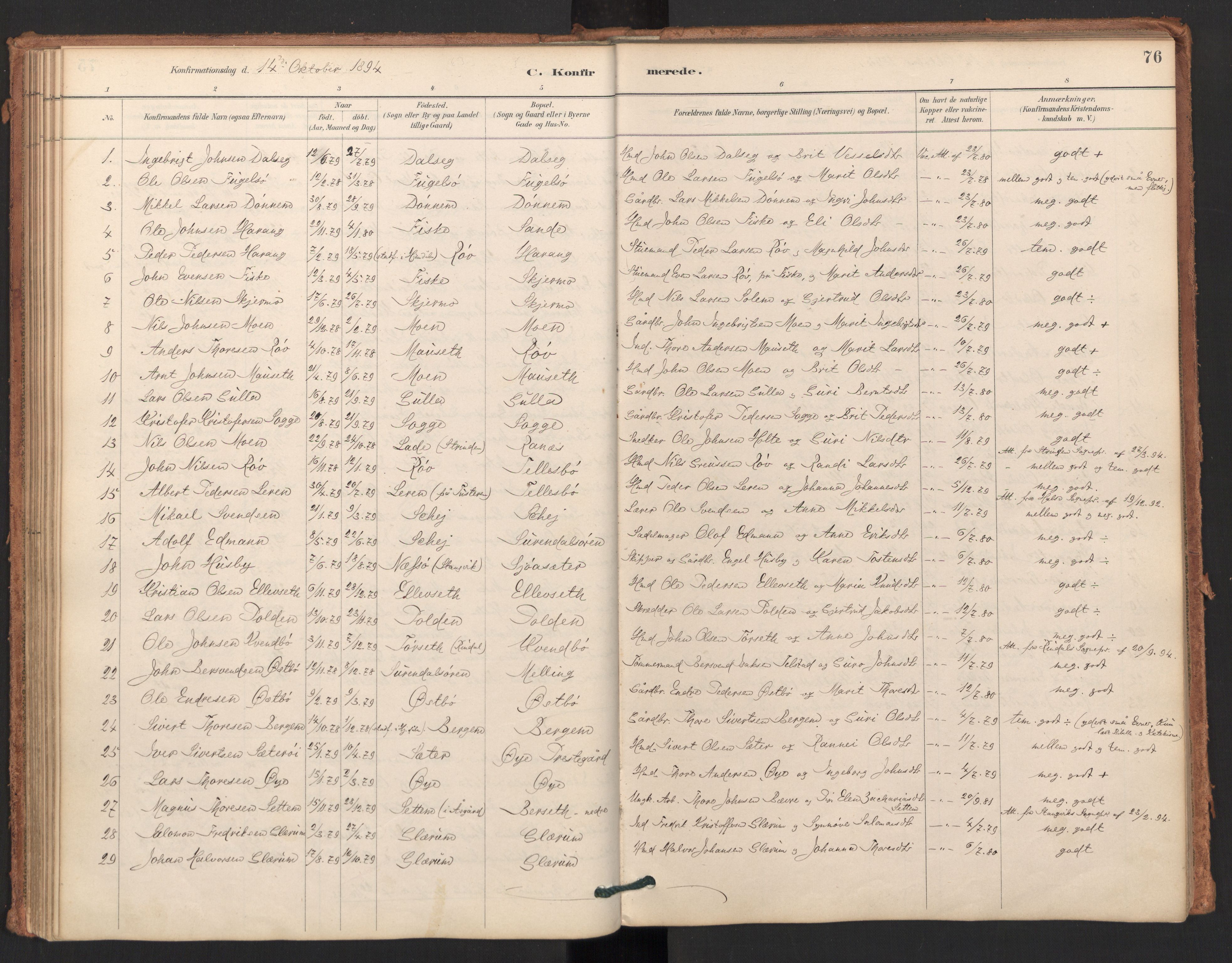 Ministerialprotokoller, klokkerbøker og fødselsregistre - Møre og Romsdal, AV/SAT-A-1454/596/L1056: Parish register (official) no. 596A01, 1885-1900, p. 76