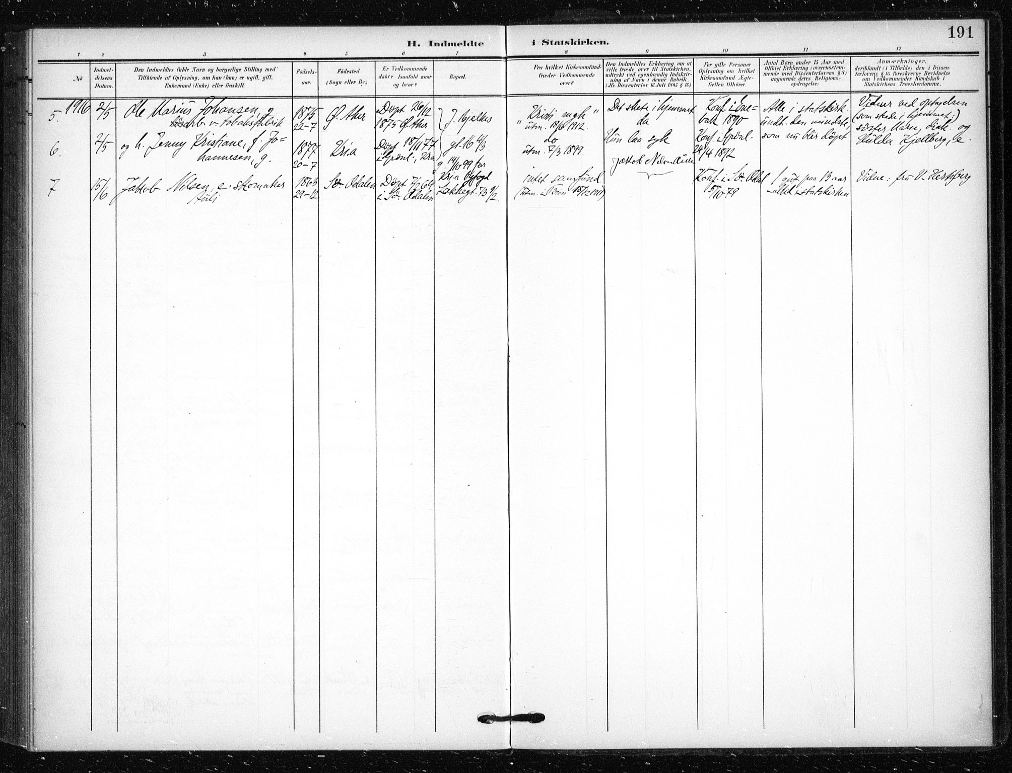 Tøyen prestekontor Kirkebøker, SAO/A-10167a/F/Fa/L0002: Parish register (official) no. 2, 1907-1916, p. 191