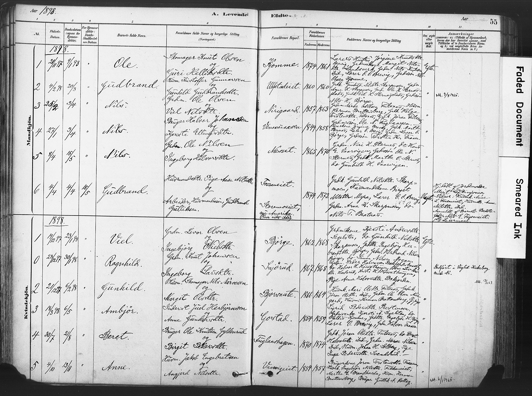 Rollag kirkebøker, AV/SAKO-A-240/F/Fa/L0011: Parish register (official) no. I 11, 1878-1902, p. 55