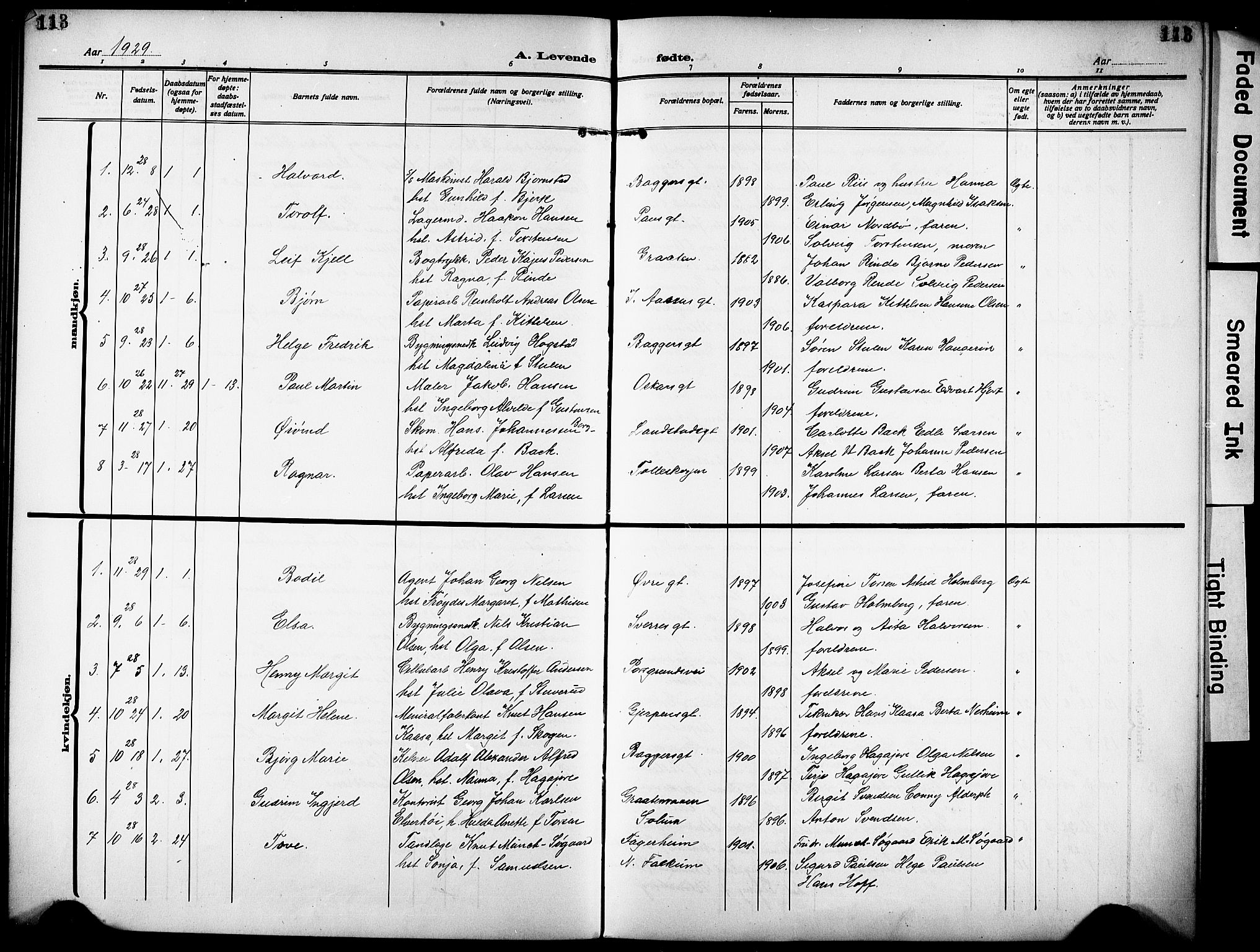 Skien kirkebøker, SAKO/A-302/G/Ga/L0010: Parish register (copy) no. 10, 1920-1931, p. 113