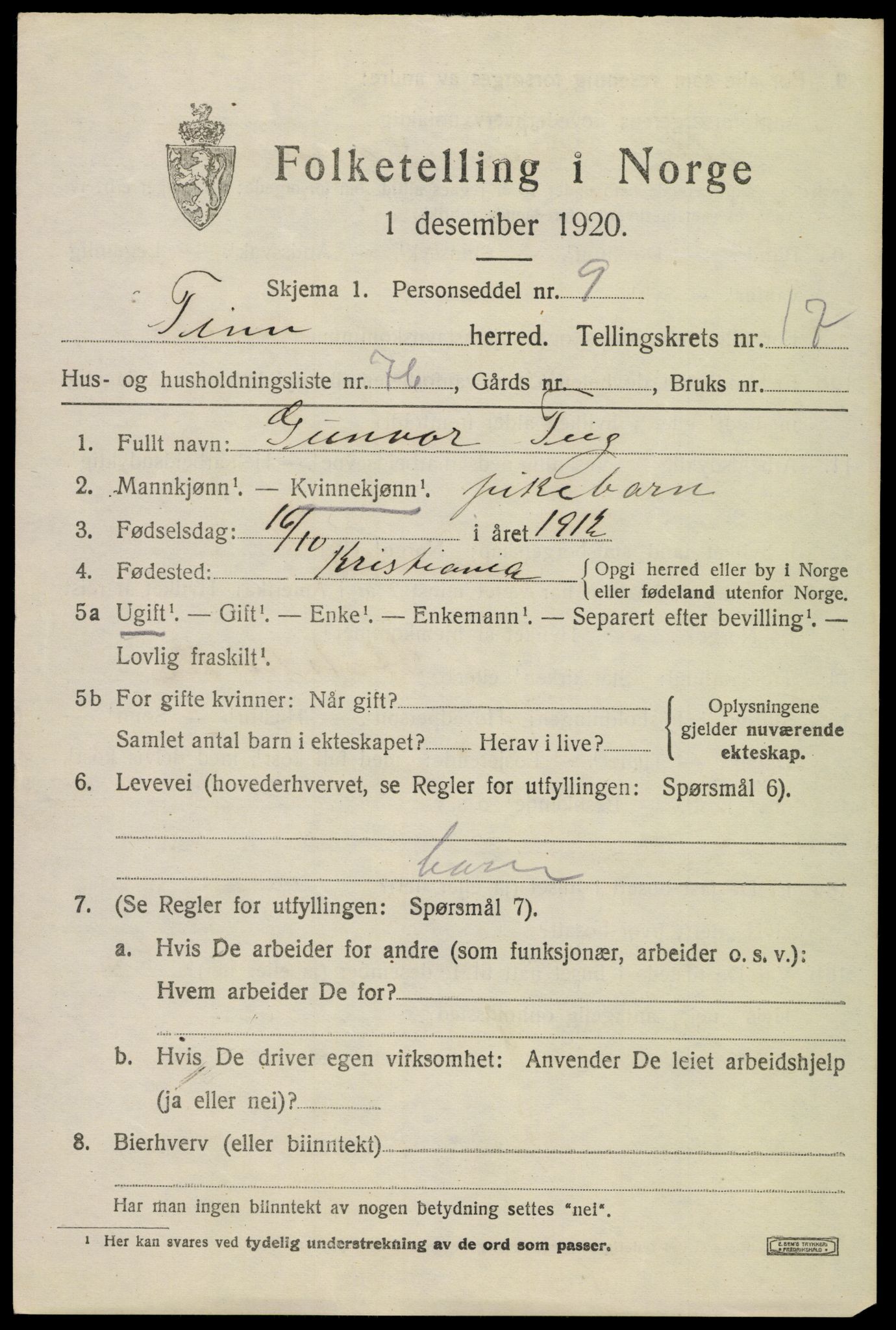 SAKO, 1920 census for Tinn, 1920, p. 20414