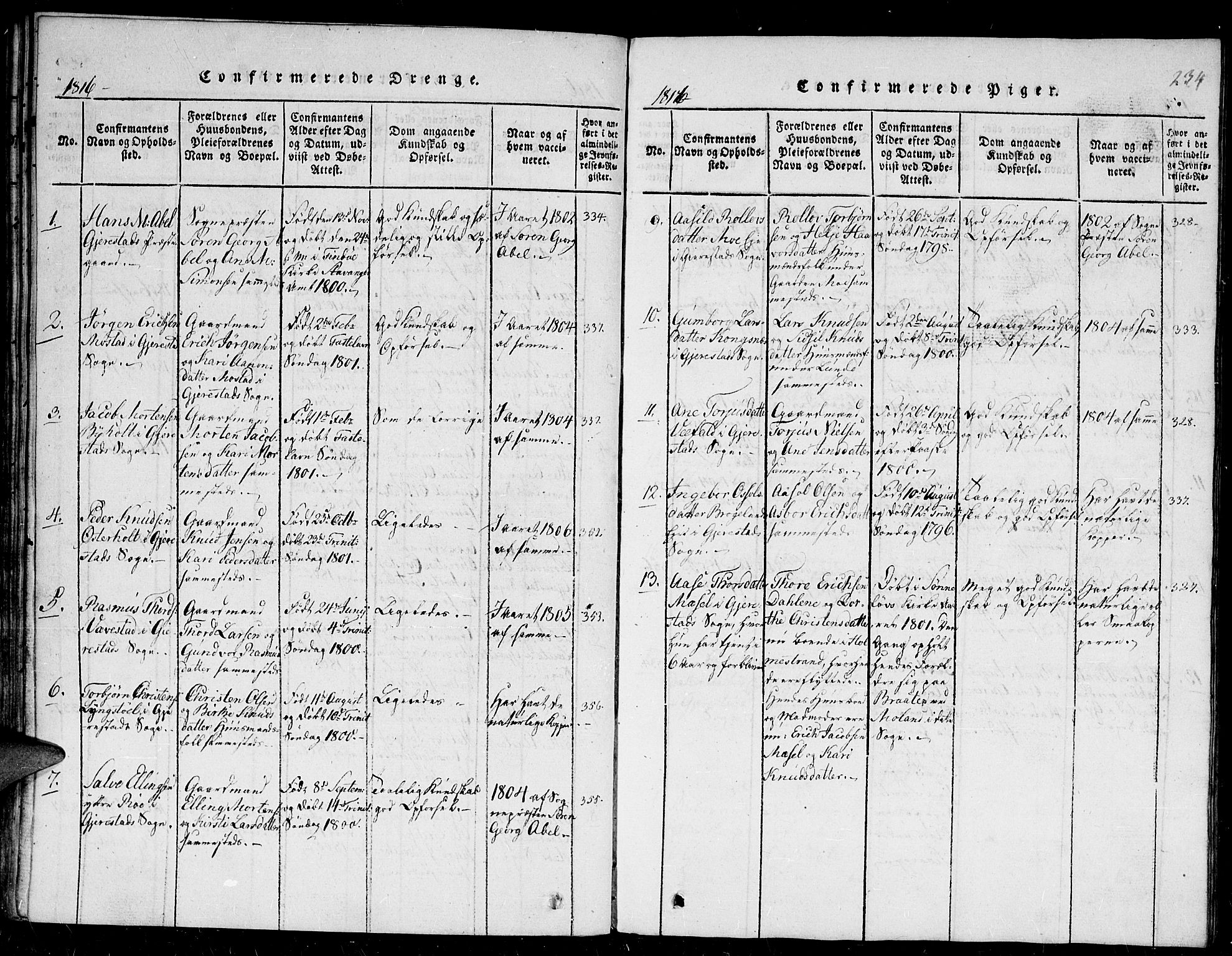 Gjerstad sokneprestkontor, SAK/1111-0014/F/Fb/Fba/L0002: Parish register (copy) no. B 2, 1816-1845, p. 234
