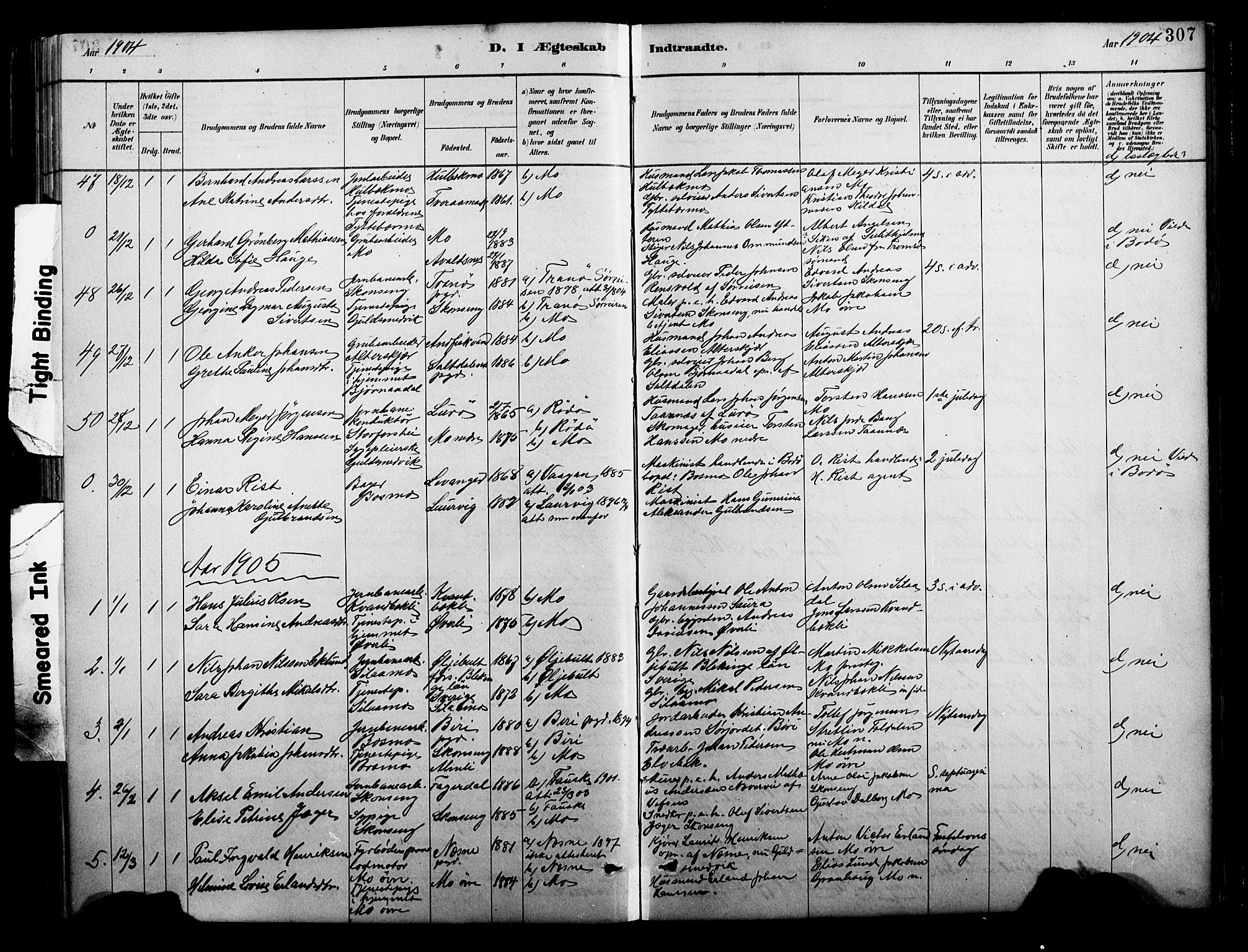 Ministerialprotokoller, klokkerbøker og fødselsregistre - Nordland, AV/SAT-A-1459/827/L0421: Parish register (copy) no. 827C10, 1887-1906, p. 307