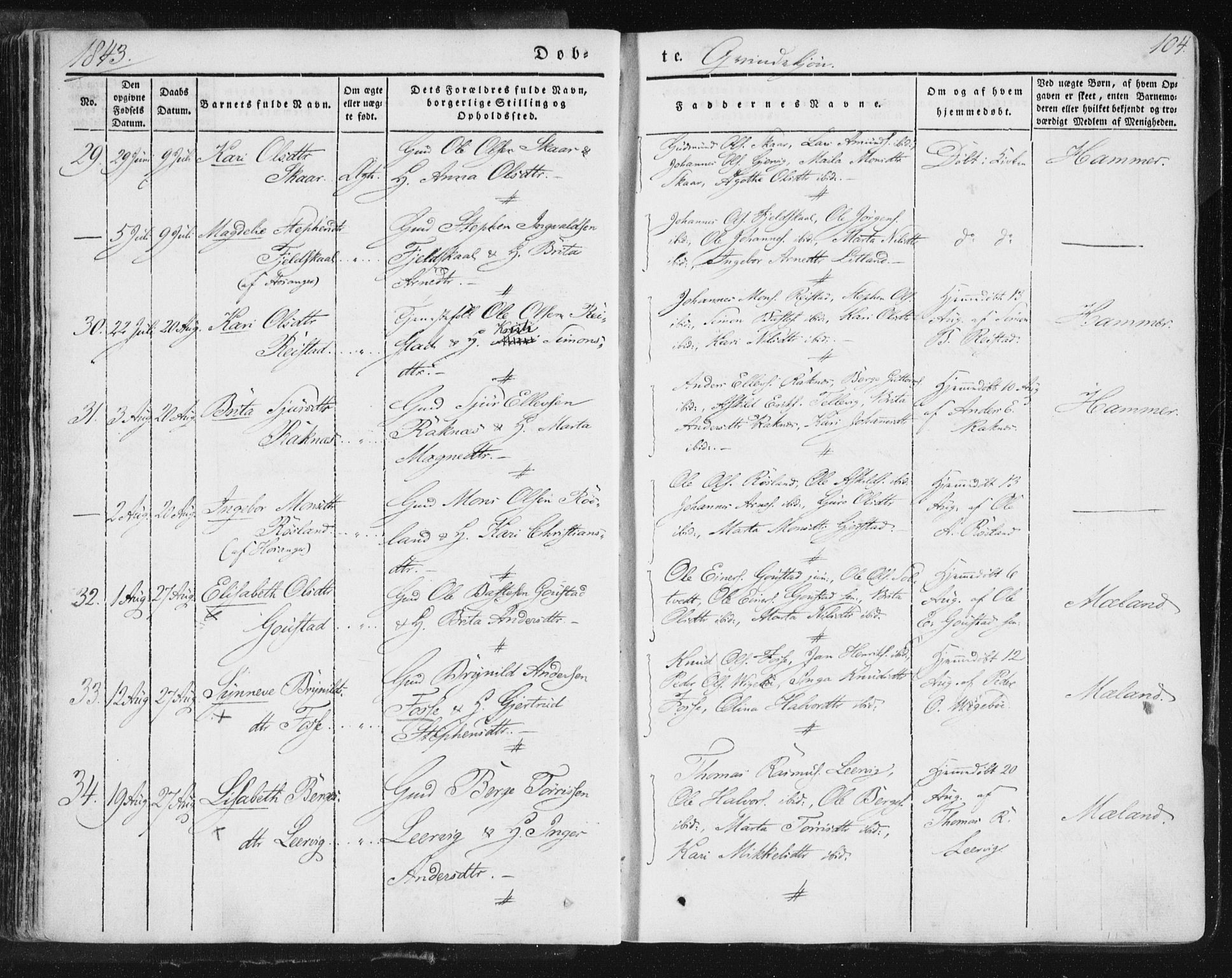 Hamre sokneprestembete, AV/SAB-A-75501/H/Ha/Haa/Haaa/L0012: Parish register (official) no. A 12, 1834-1845, p. 104