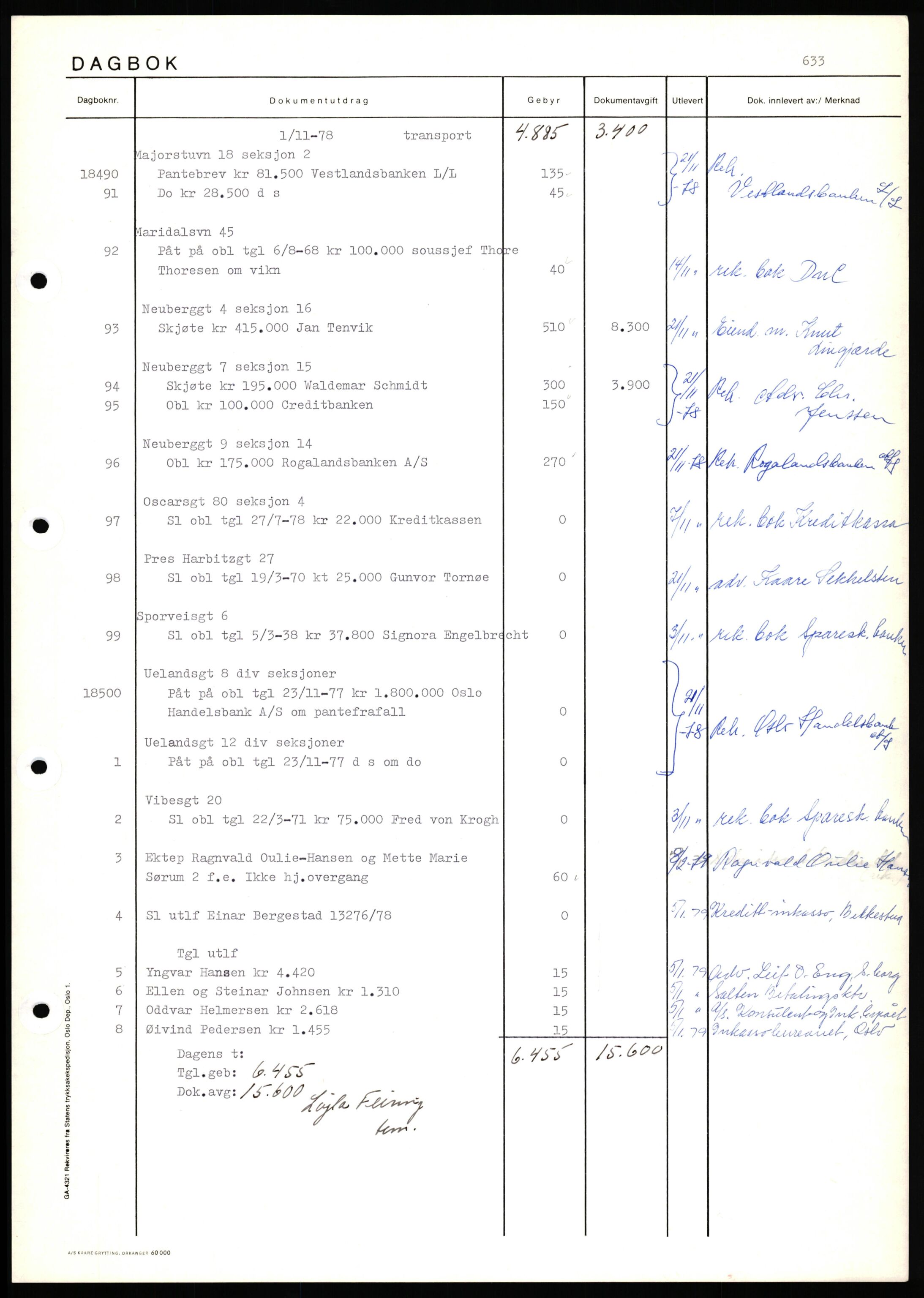 Oslo byskriverembete, AV/SAO-A-10227/1/G/Gh/Ghd/L0028: Mortgage register no. 28, 1978-1979