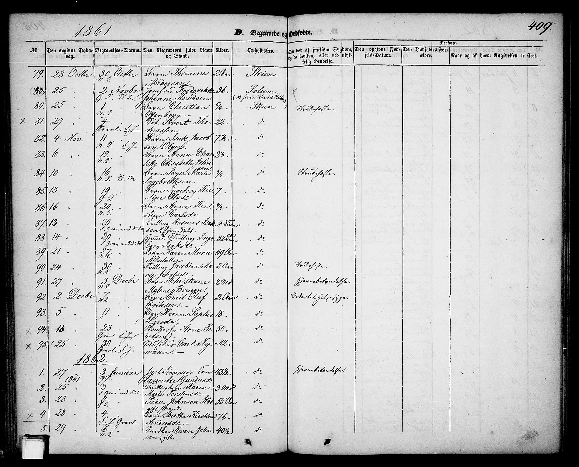 Skien kirkebøker, SAKO/A-302/G/Ga/L0004: Parish register (copy) no. 4, 1843-1867, p. 409