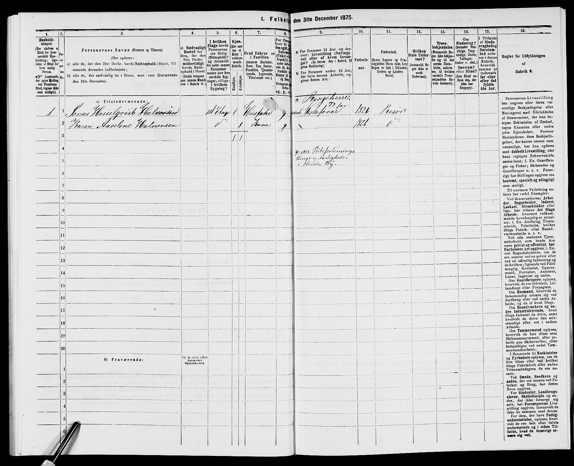 SAK, 1875 census for 0901B Risør/Risør, 1875, p. 406