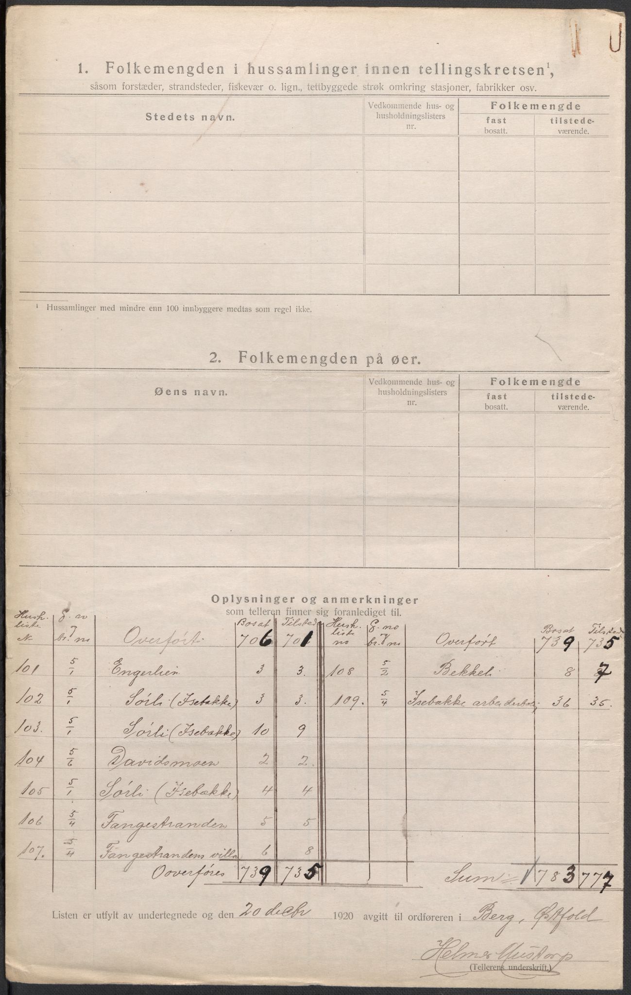 SAO, 1920 census for Berg, 1920, p. 7