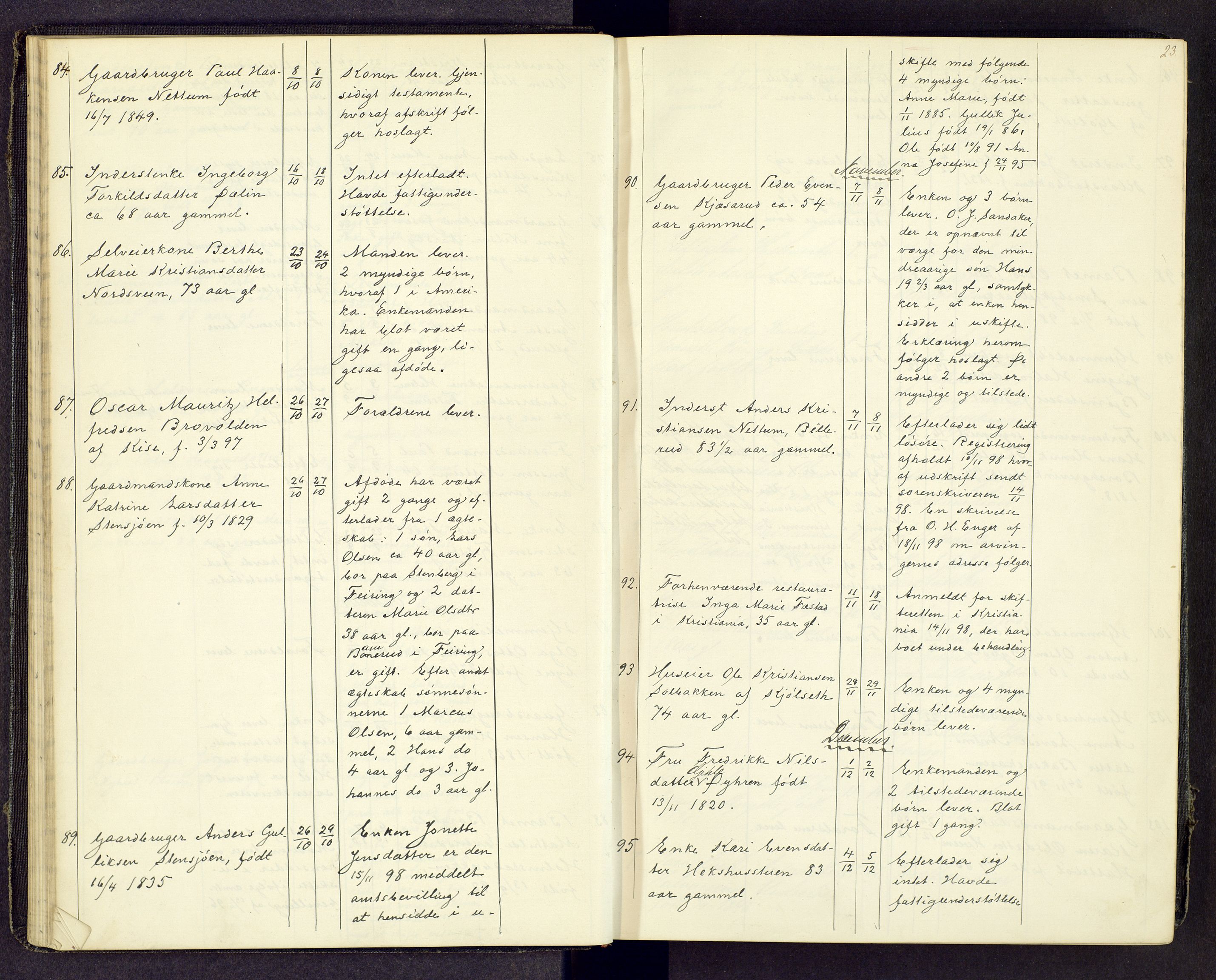 Toten tingrett, SAH/TING-006/J/Jl/L0003: Dødsfallsjournal, 1893-1908, p. 22b-23a