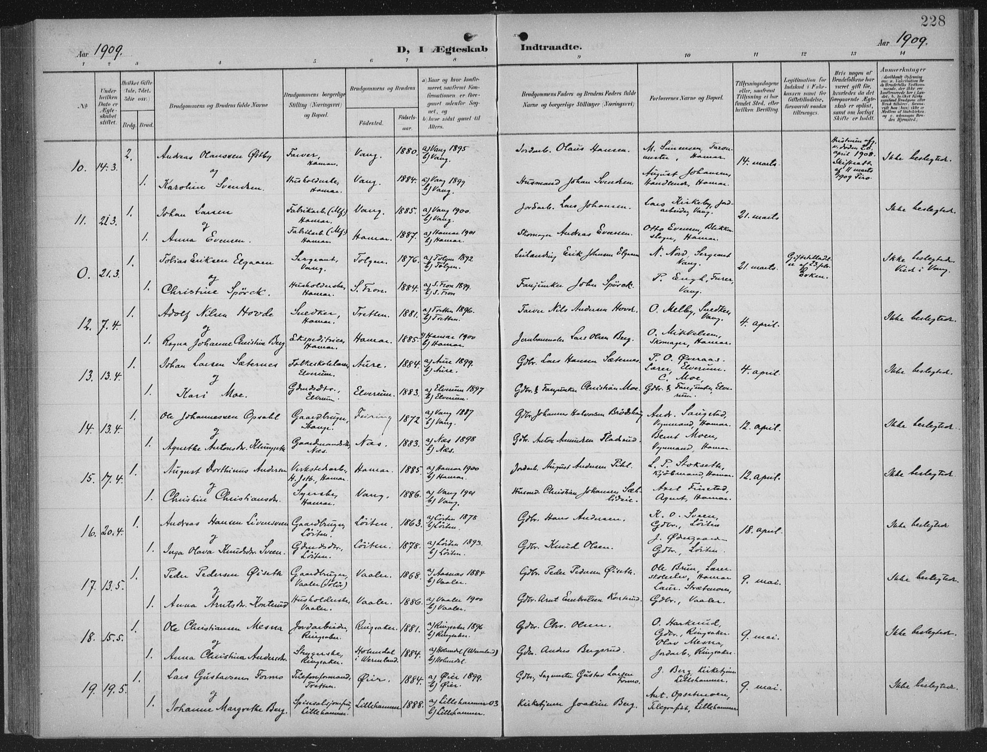 Hamar prestekontor, AV/SAH-DOMPH-002/H/Ha/Haa/L0001: Parish register (official) no. 1, 1900-1914, p. 228