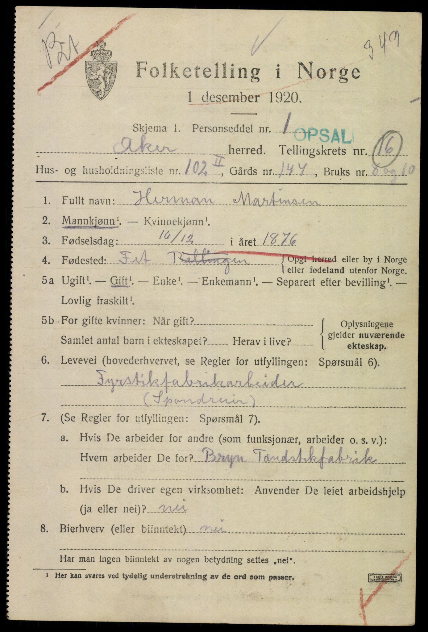 SAO, 1920 census for Aker, 1920, p. 93100