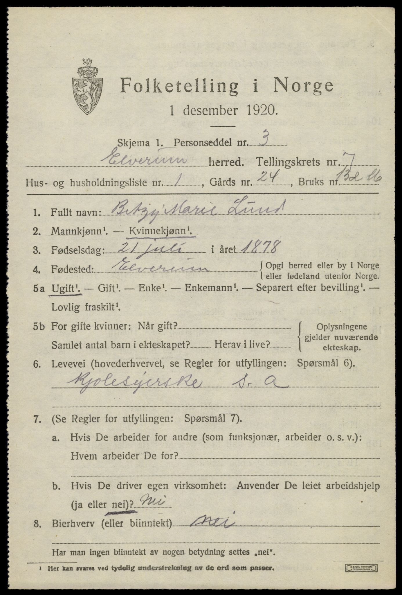 SAH, 1920 census for Elverum, 1920, p. 10942