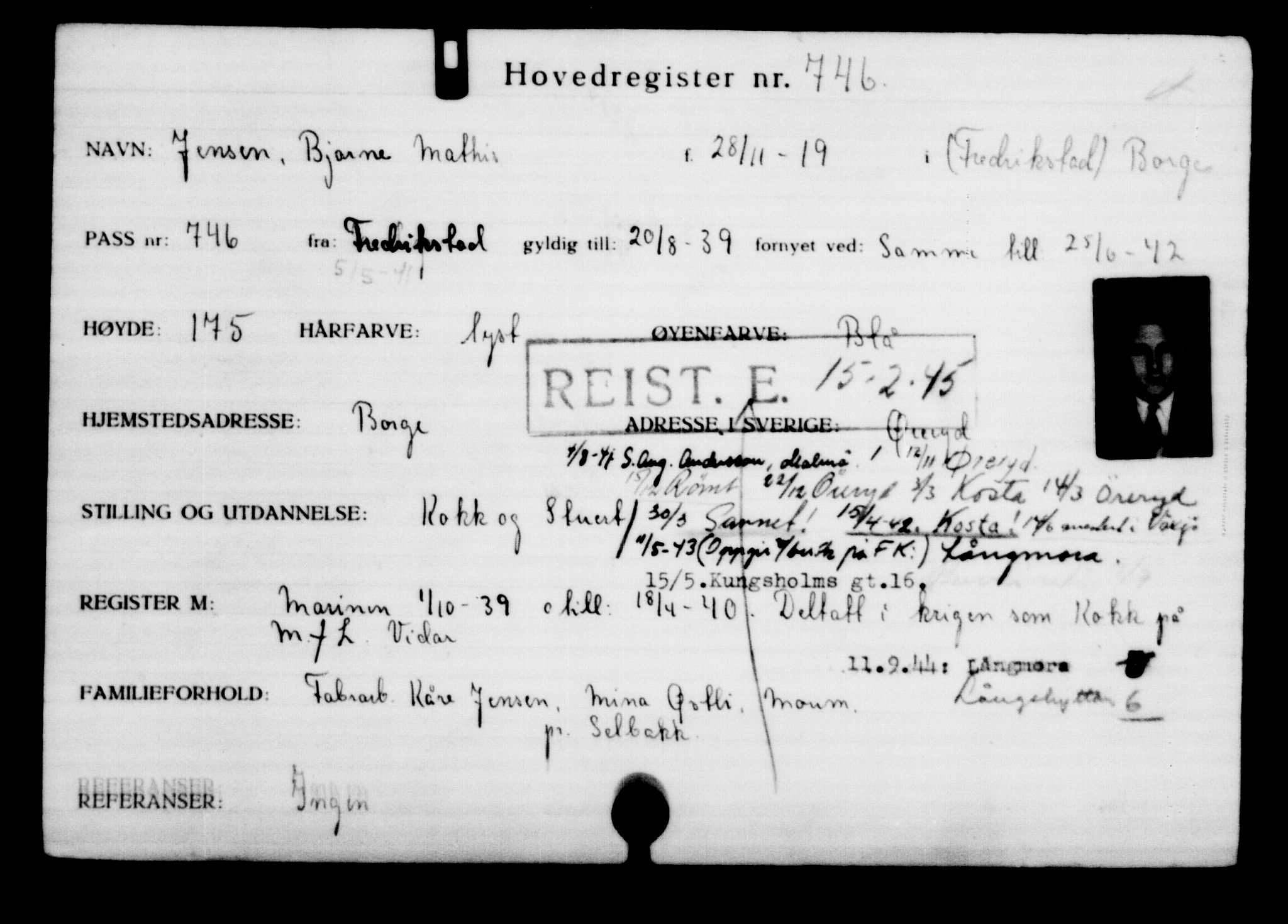 Utenriksstasjonene, Legasjonen i Stockholm, Flyktningkontoret, AV/RA-S-6753/V/Va/L0001: Kjesäterkartoteket, flyktninger med registreringsnr. 1-1000, 1940-1945, p. 1177