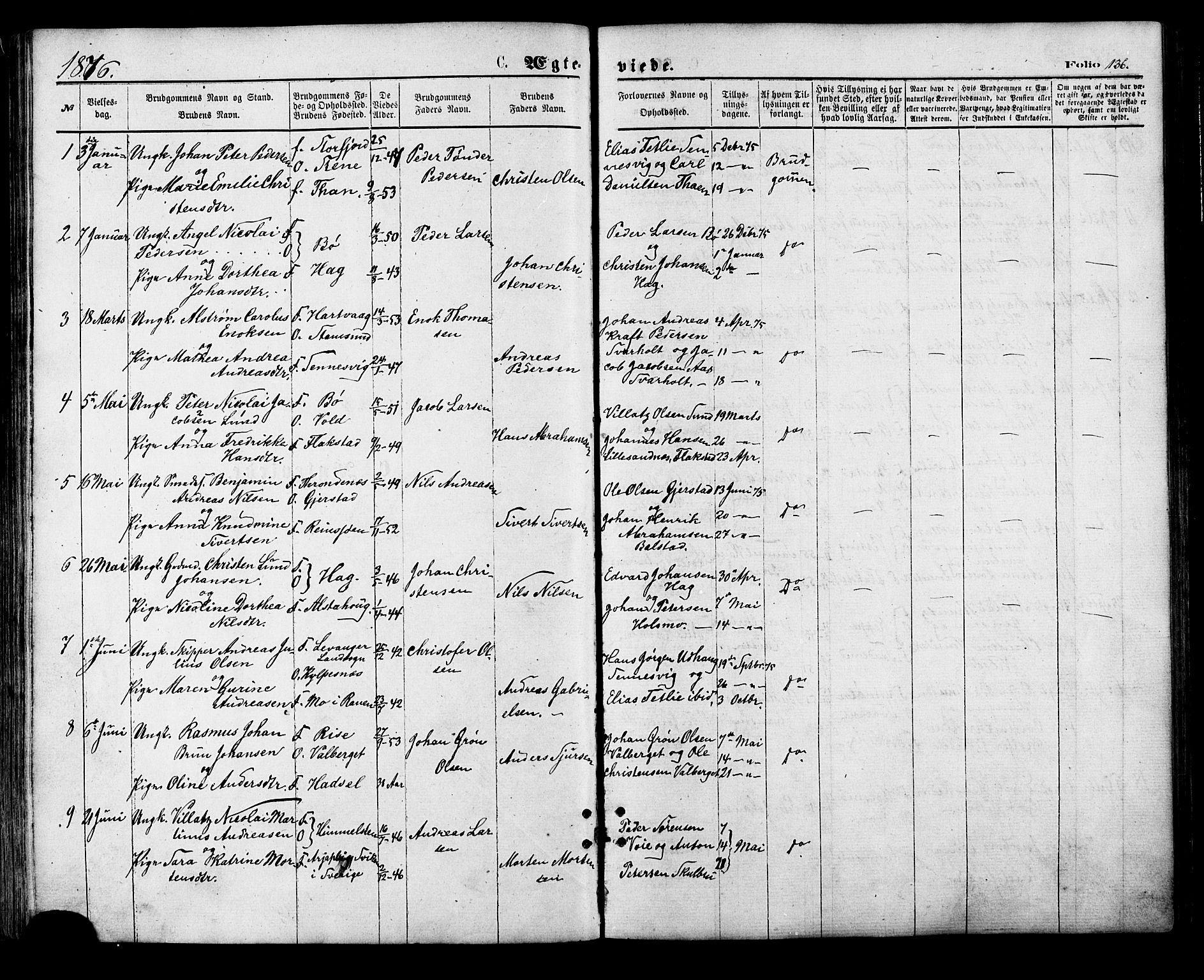 Ministerialprotokoller, klokkerbøker og fødselsregistre - Nordland, AV/SAT-A-1459/881/L1166: Parish register (copy) no. 881C03, 1876-1885, p. 136