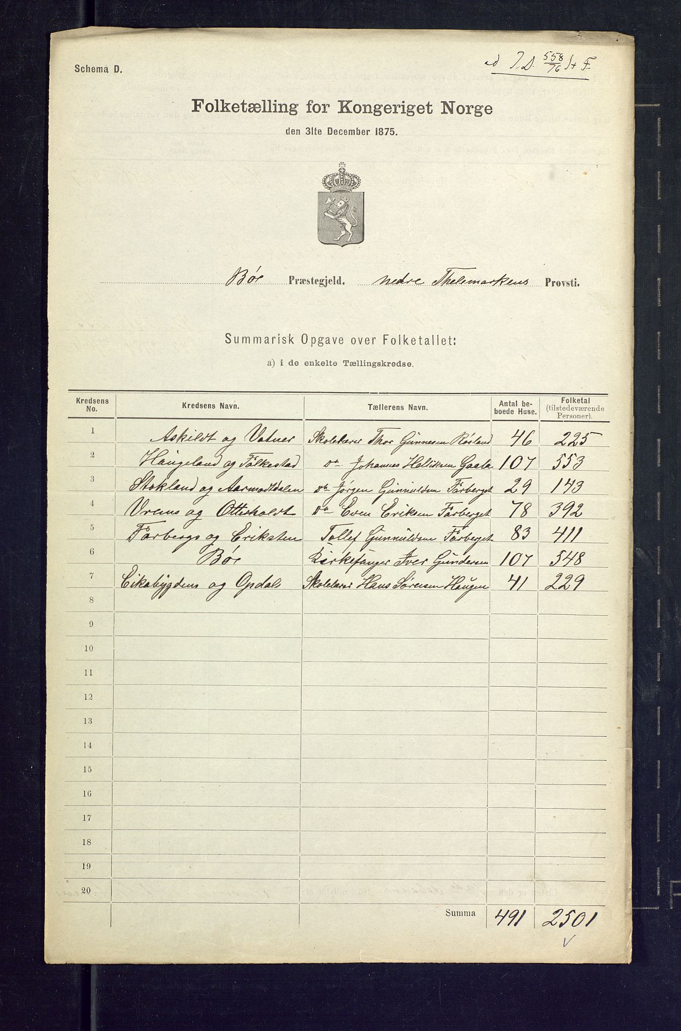 SAKO, 1875 census for 0821P Bø, 1875, p. 33