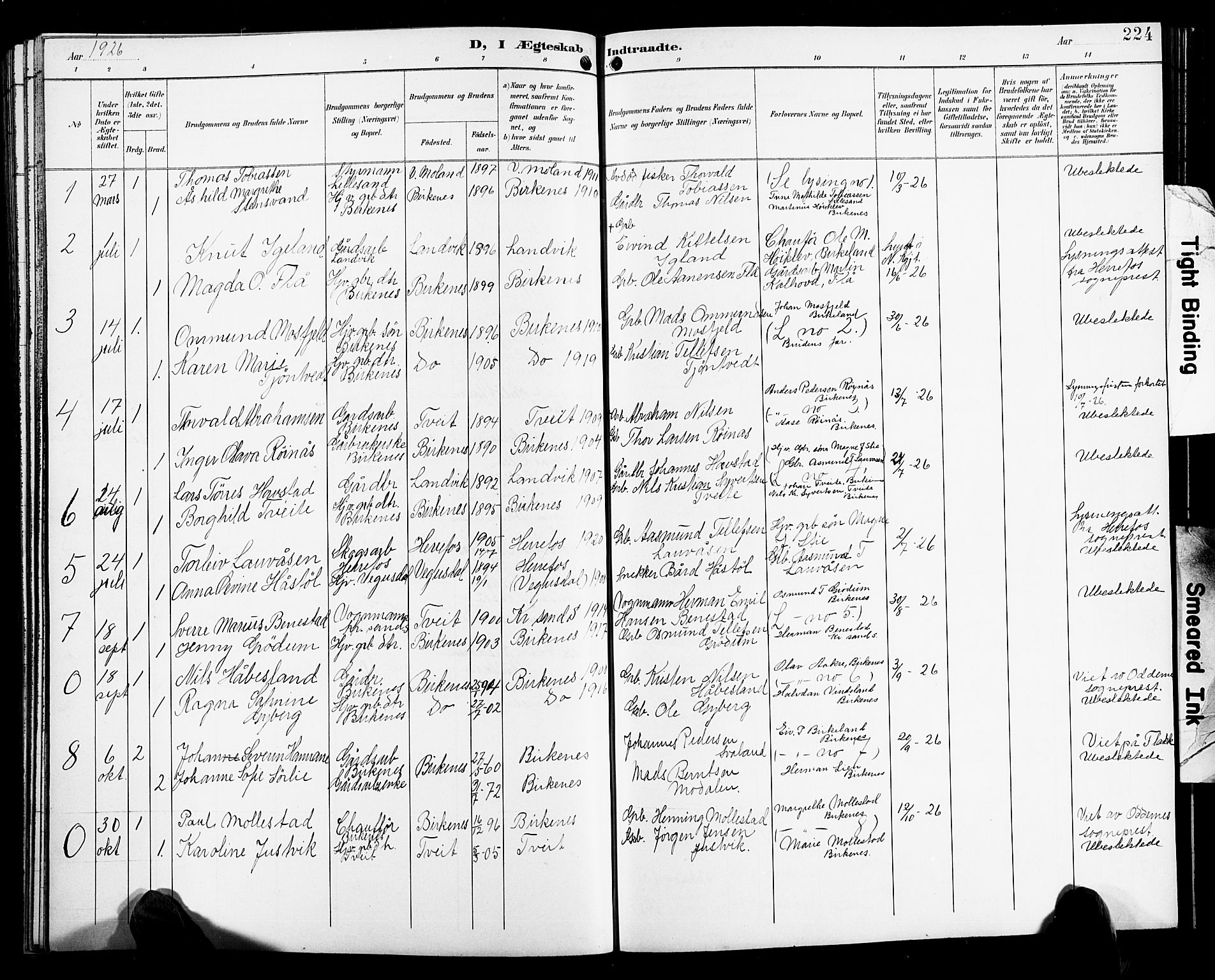 Birkenes sokneprestkontor, SAK/1111-0004/F/Fb/L0004: Parish register (copy) no. B 4, 1893-1930, p. 224