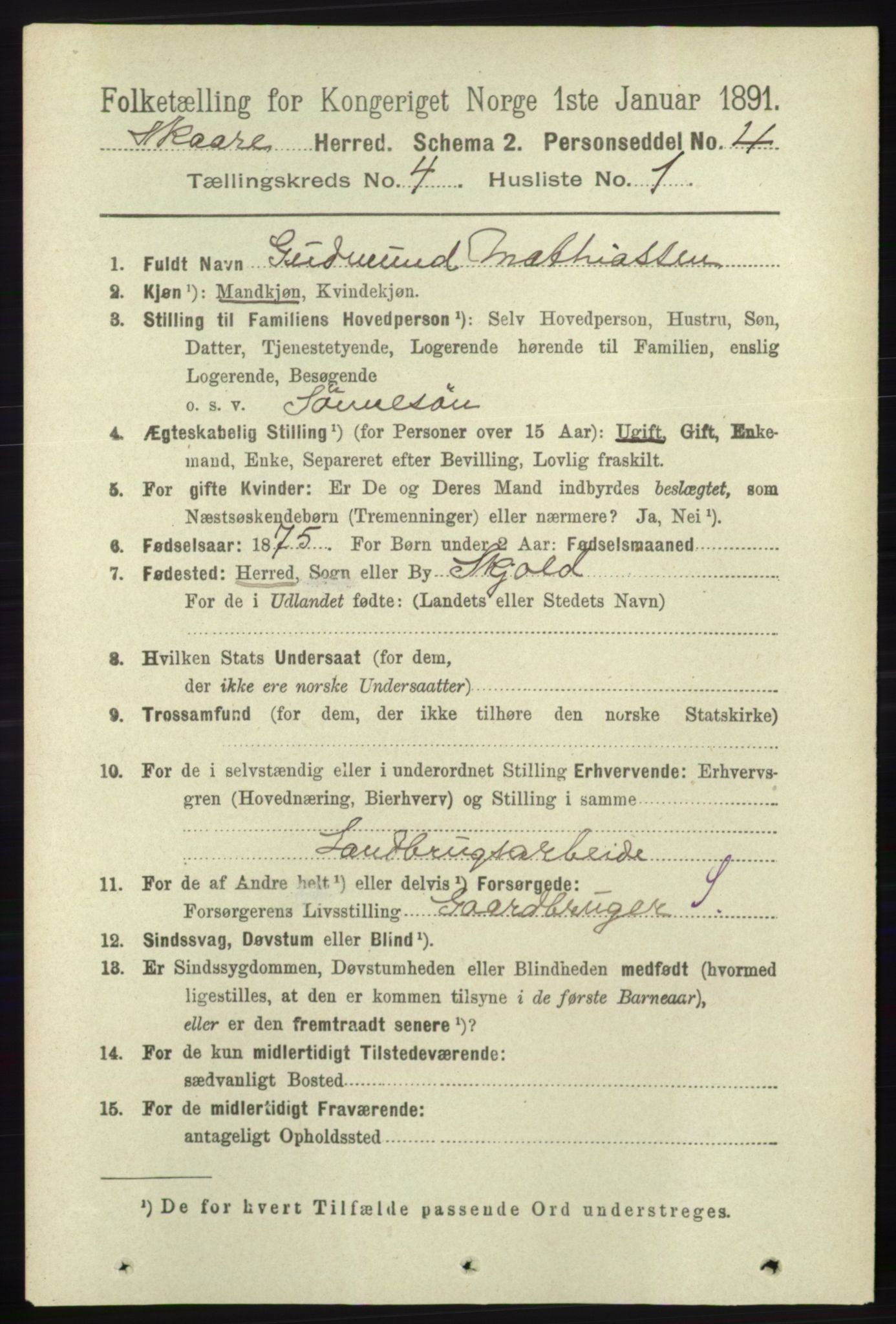 RA, 1891 census for 1153 Skåre, 1891, p. 1757