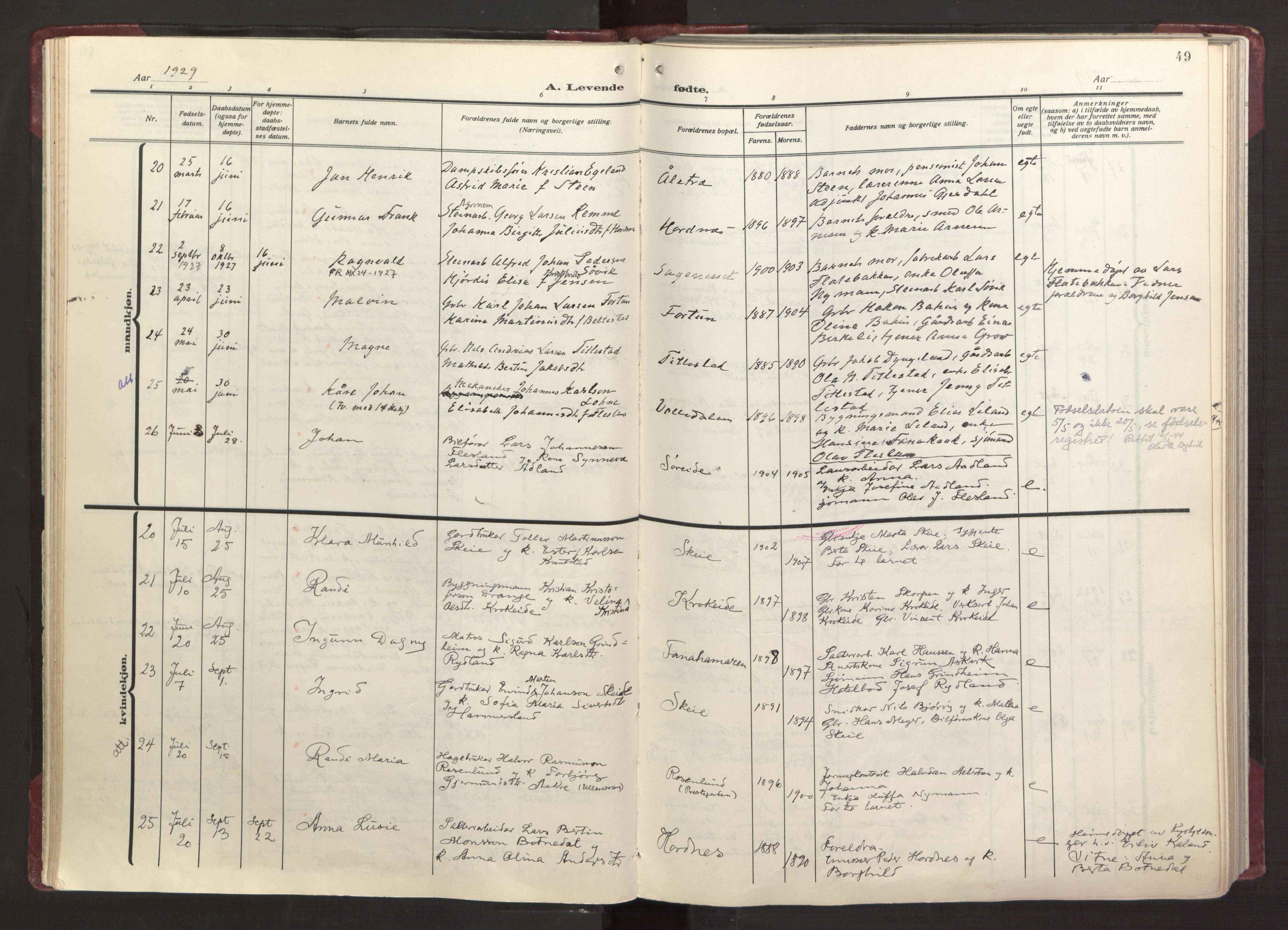 Fana Sokneprestembete, AV/SAB-A-75101/H/Haa/Haab/L0006: Parish register (official) no. B 6, 1923-1967, p. 49