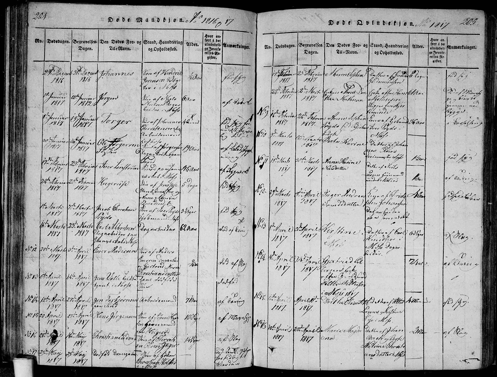 Moss prestekontor Kirkebøker, SAO/A-2003/F/Fa/L0005: Parish register (official) no. I 5, 1814-1828, p. 204-205