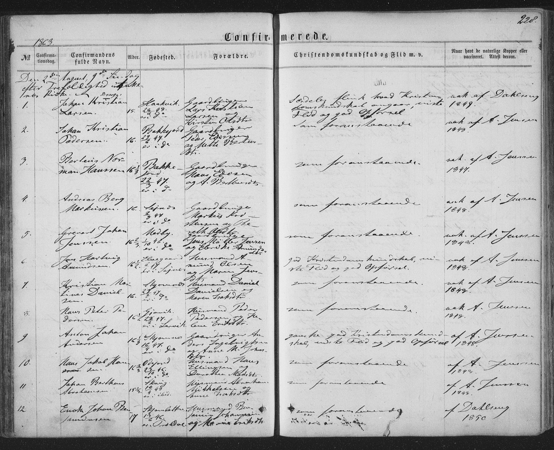 Ministerialprotokoller, klokkerbøker og fødselsregistre - Nordland, AV/SAT-A-1459/863/L0896: Parish register (official) no. 863A08, 1861-1871, p. 228