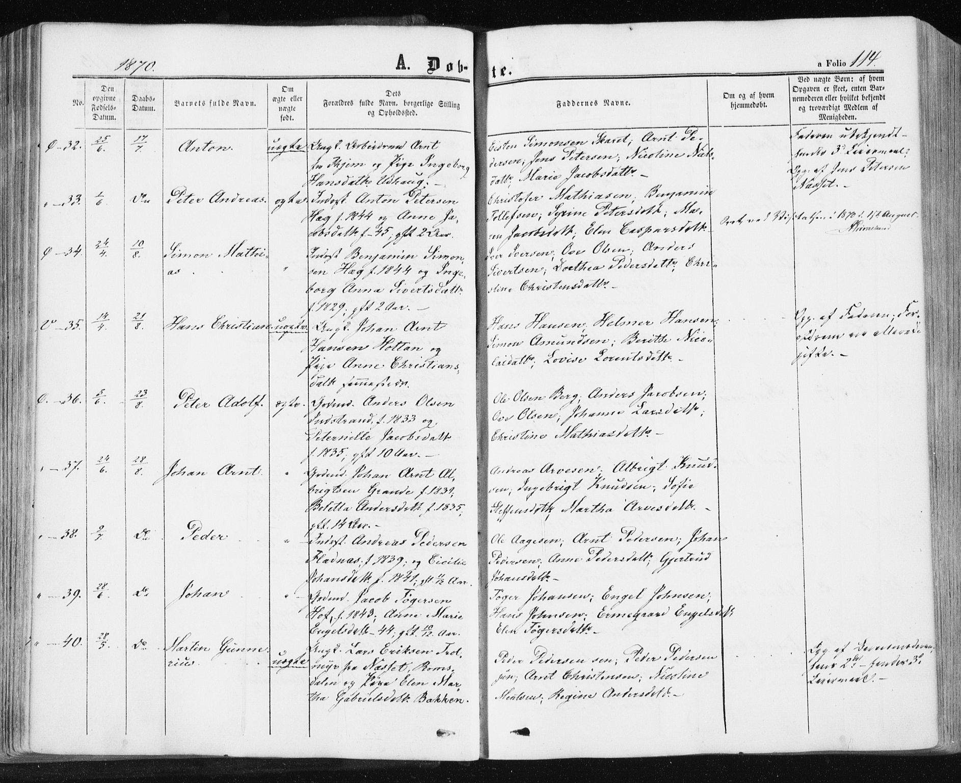 Ministerialprotokoller, klokkerbøker og fødselsregistre - Sør-Trøndelag, SAT/A-1456/659/L0737: Parish register (official) no. 659A07, 1857-1875, p. 114
