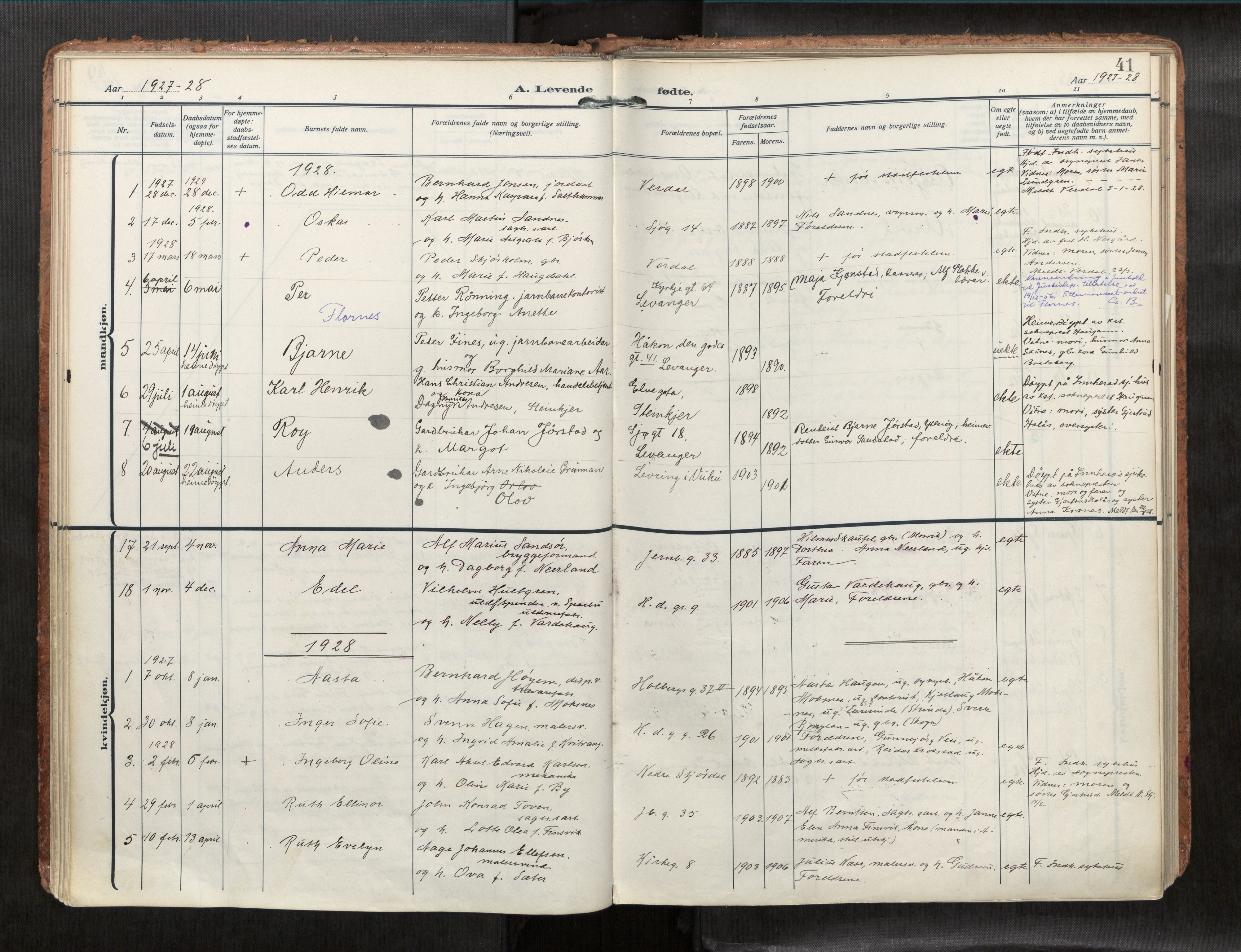 Levanger sokneprestkontor, SAT/A-1301/2/H/Haa/L0001: Parish register (official) no. 1, 1912-1932, p. 41