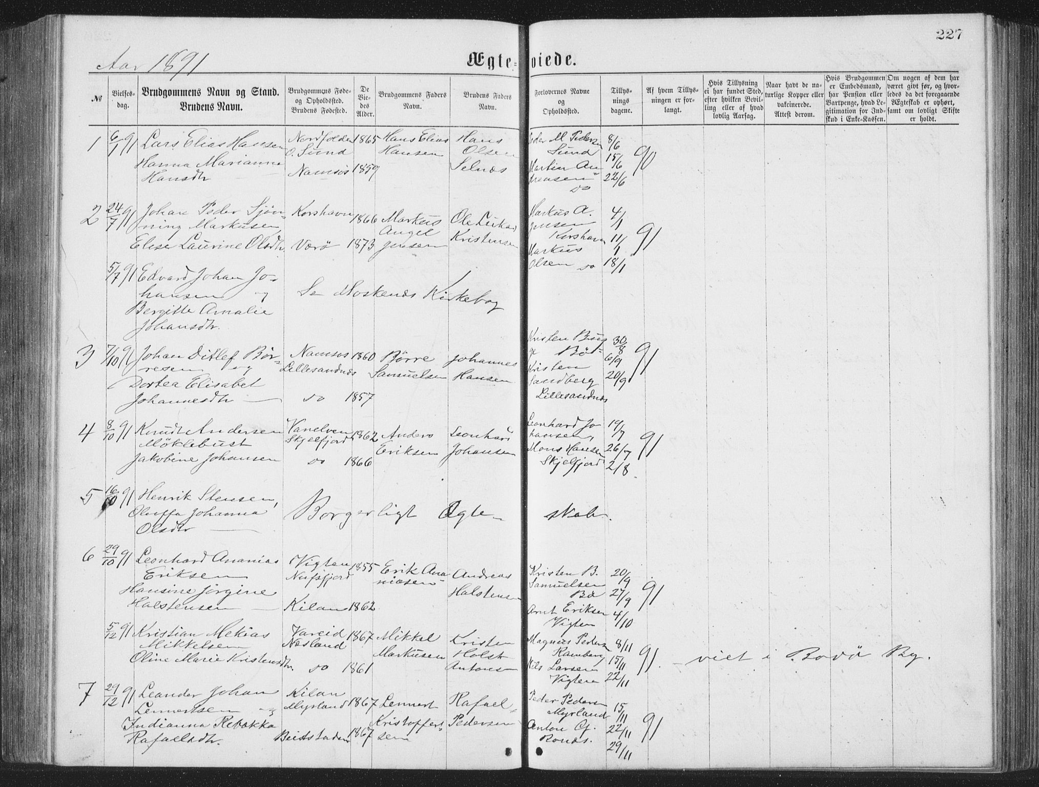 Ministerialprotokoller, klokkerbøker og fødselsregistre - Nordland, SAT/A-1459/885/L1213: Parish register (copy) no. 885C02, 1874-1892, p. 227