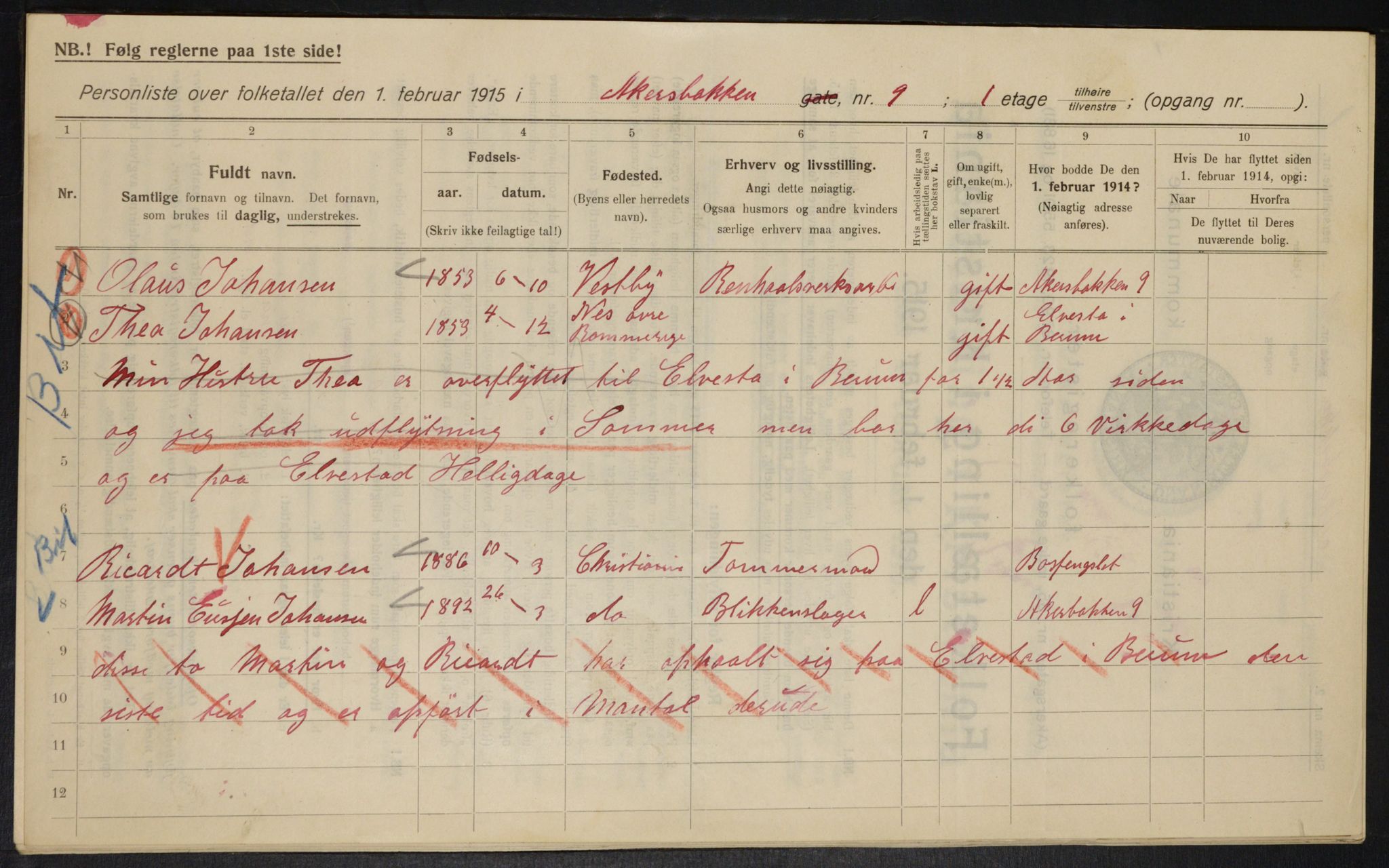 OBA, Municipal Census 1915 for Kristiania, 1915, p. 44