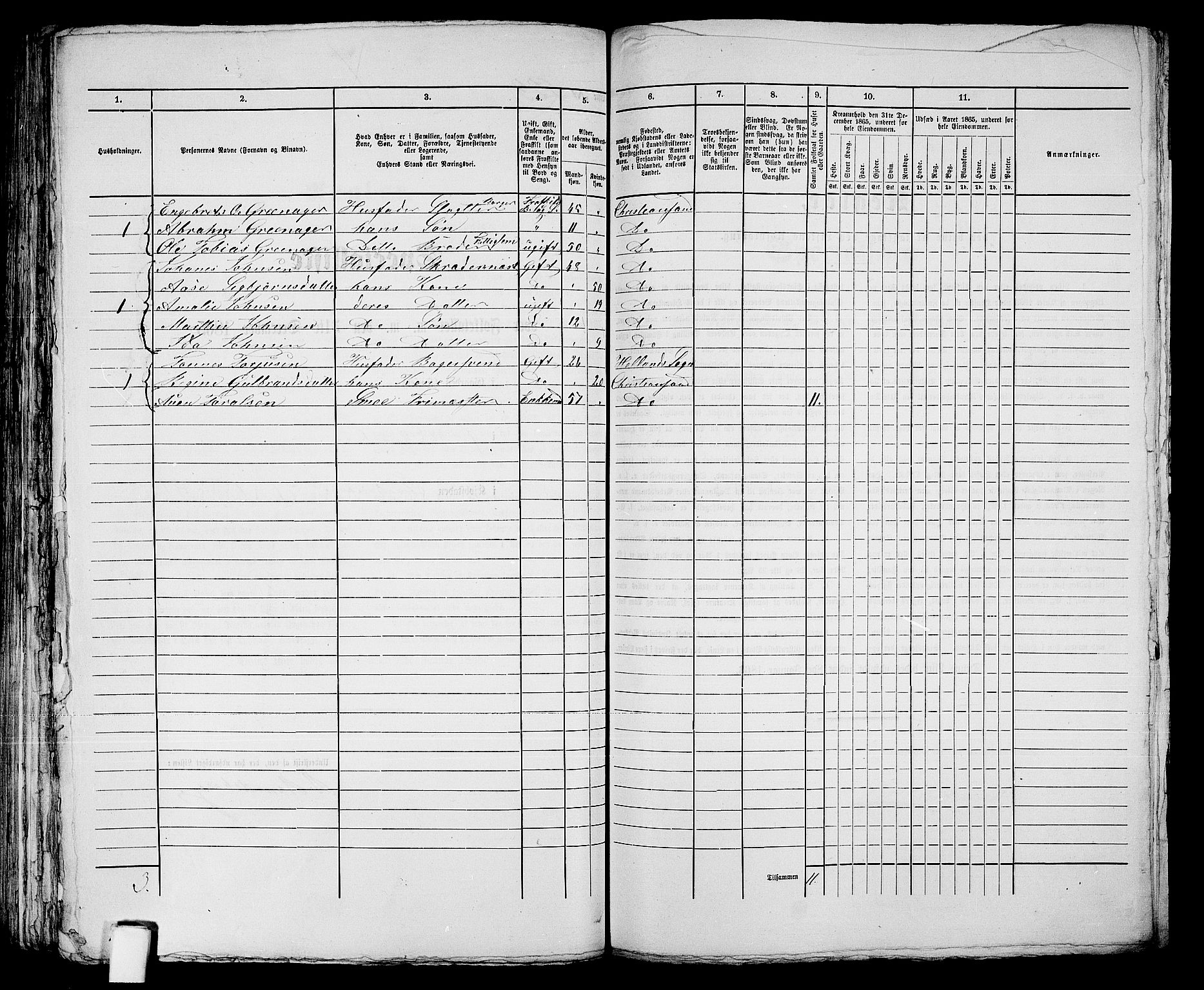 RA, 1865 census for Kristiansand, 1865, p. 1274