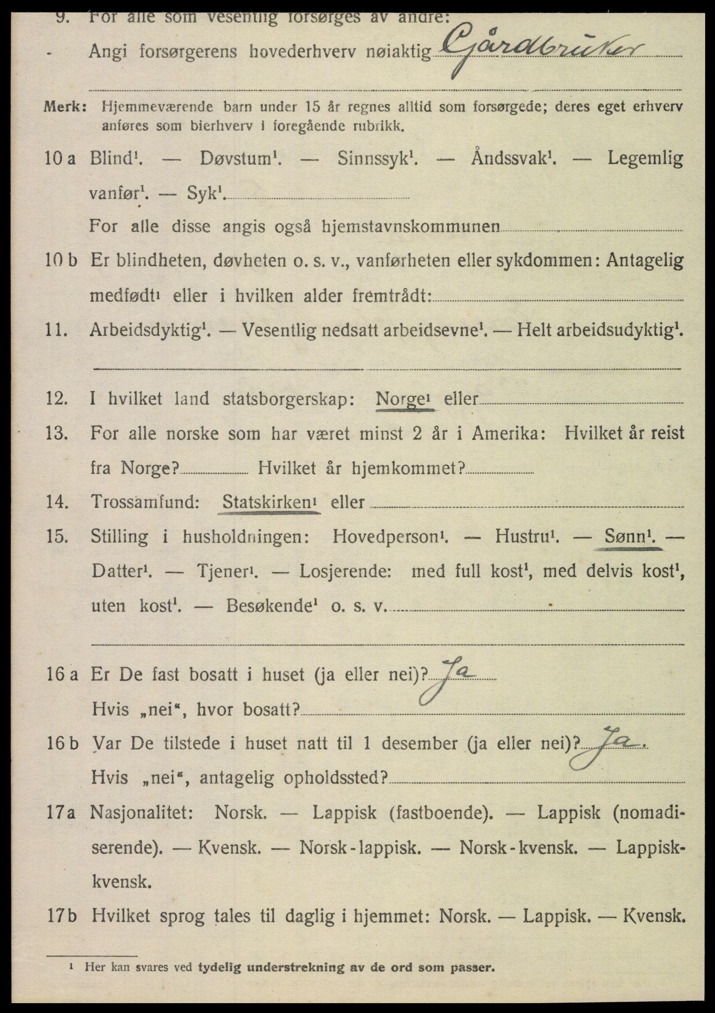 SAT, 1920 census for Nesna, 1920, p. 6564