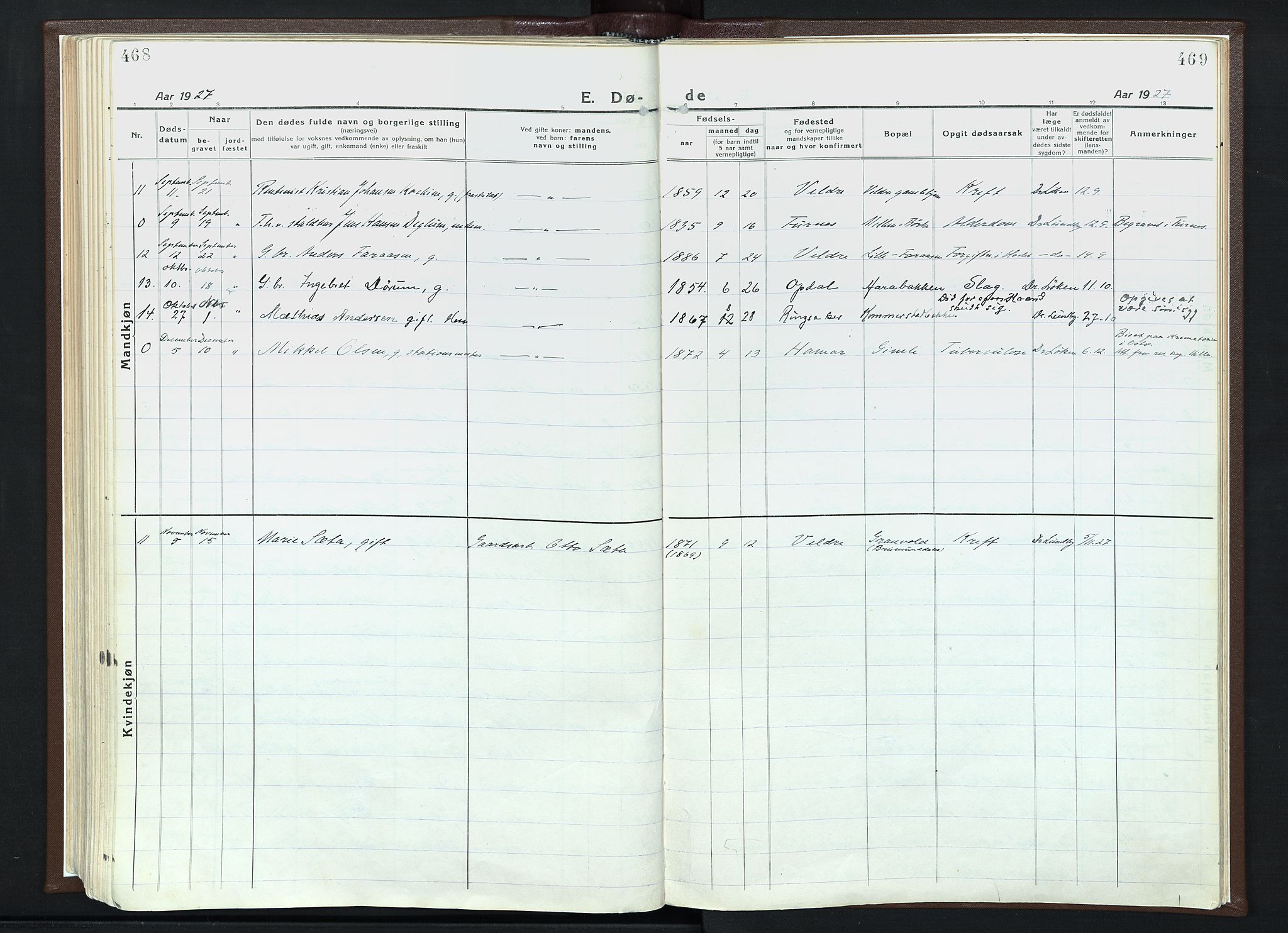 Veldre prestekontor, AV/SAH-PREST-018/K/Ka/L0001: Parish register (official) no. 1, 1921-1934, p. 468-469