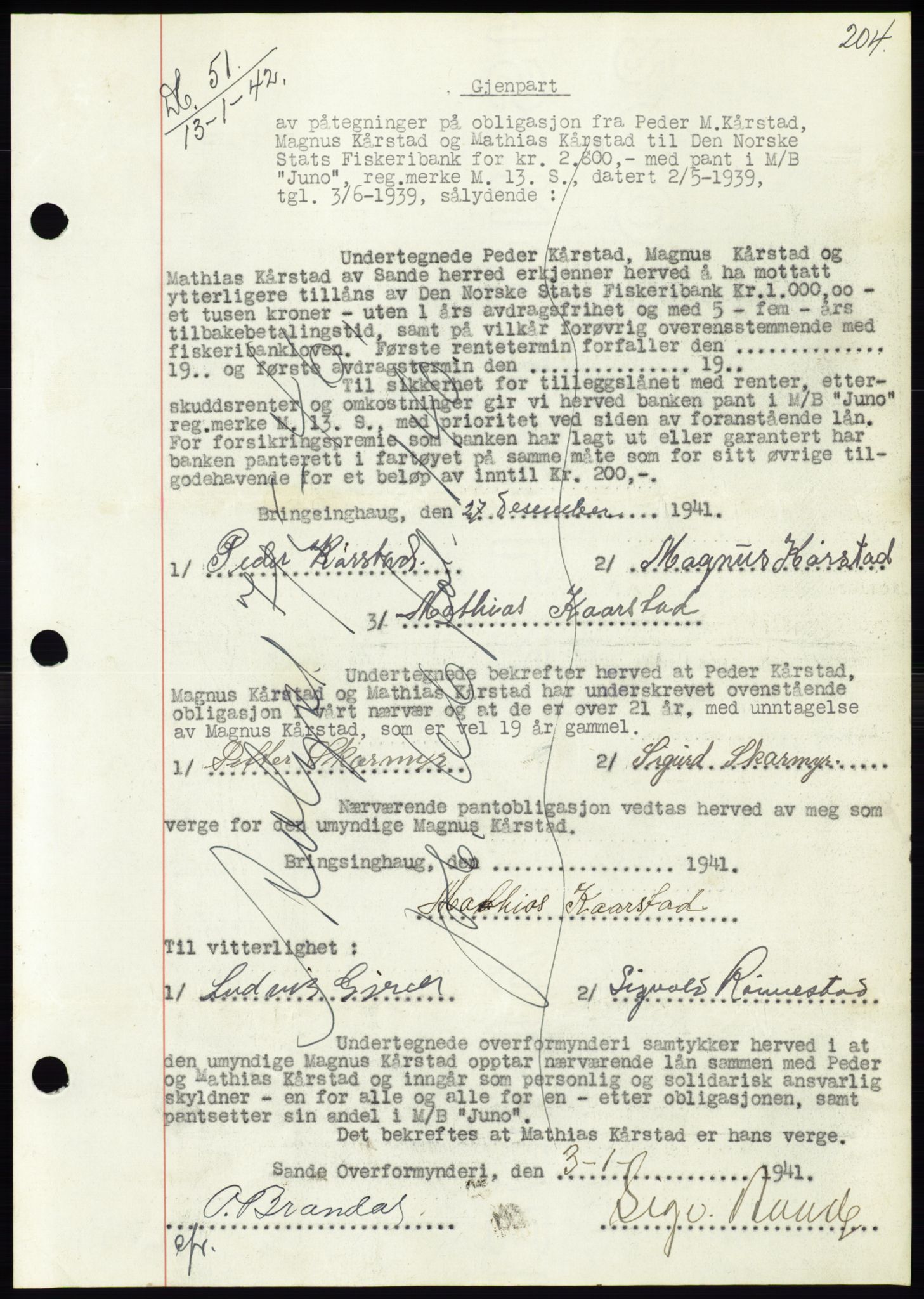 Søre Sunnmøre sorenskriveri, SAT/A-4122/1/2/2C/L0073: Mortgage book no. 67, 1941-1942, Diary no: : 51/1942