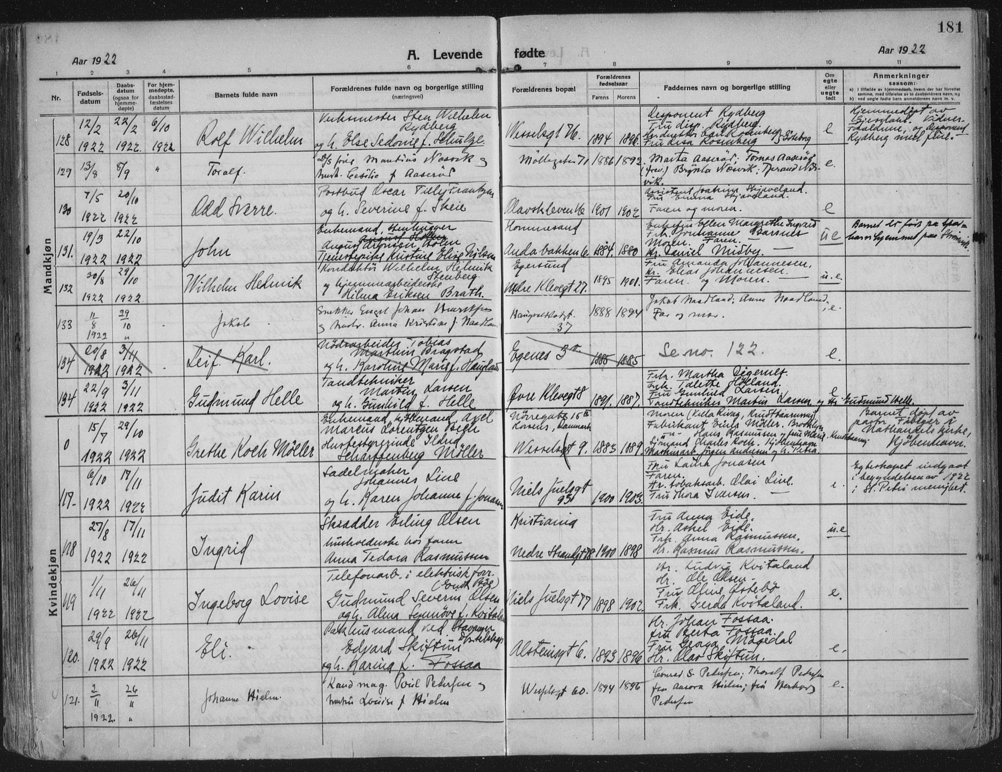 Domkirken sokneprestkontor, SAST/A-101812/002/A/L0018: Parish register (official) no. A 34, 1915-1929, p. 181