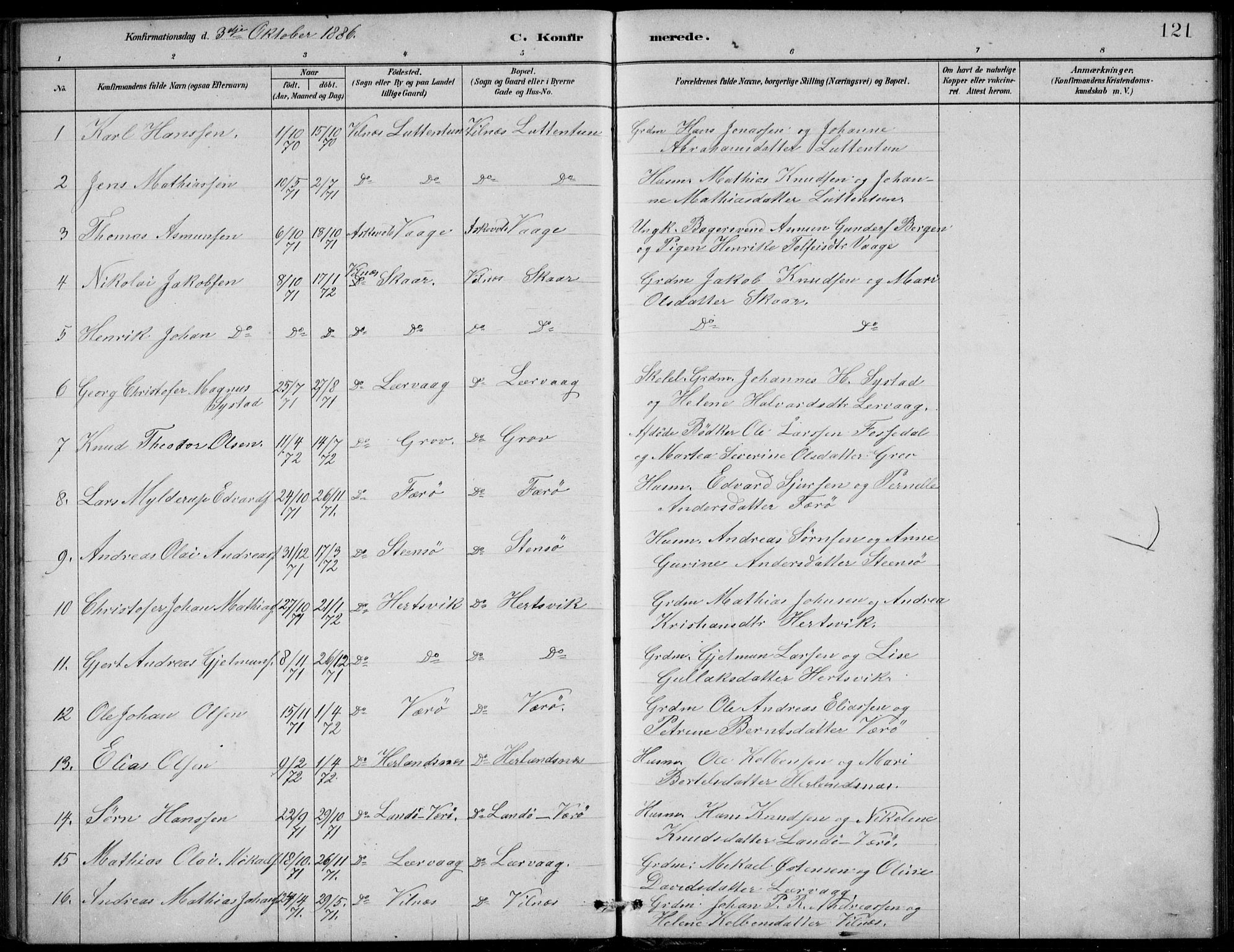 Askvoll sokneprestembete, SAB/A-79501/H/Hab/Habb/L0001: Parish register (copy) no. B 1, 1879-1909, p. 121