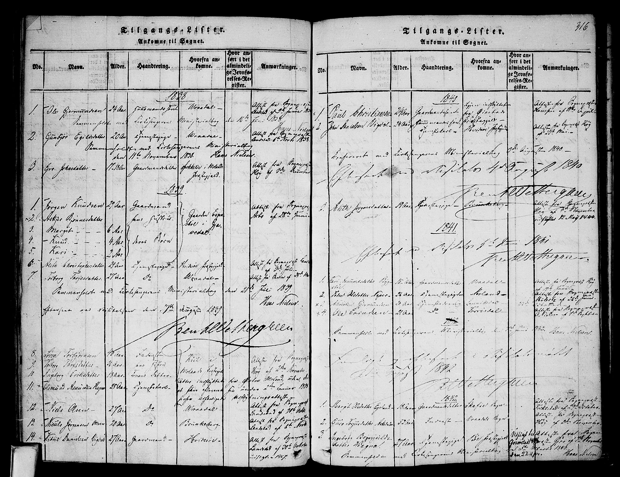 Nissedal kirkebøker, SAKO/A-288/F/Fa/L0002: Parish register (official) no. I 2, 1814-1845, p. 316