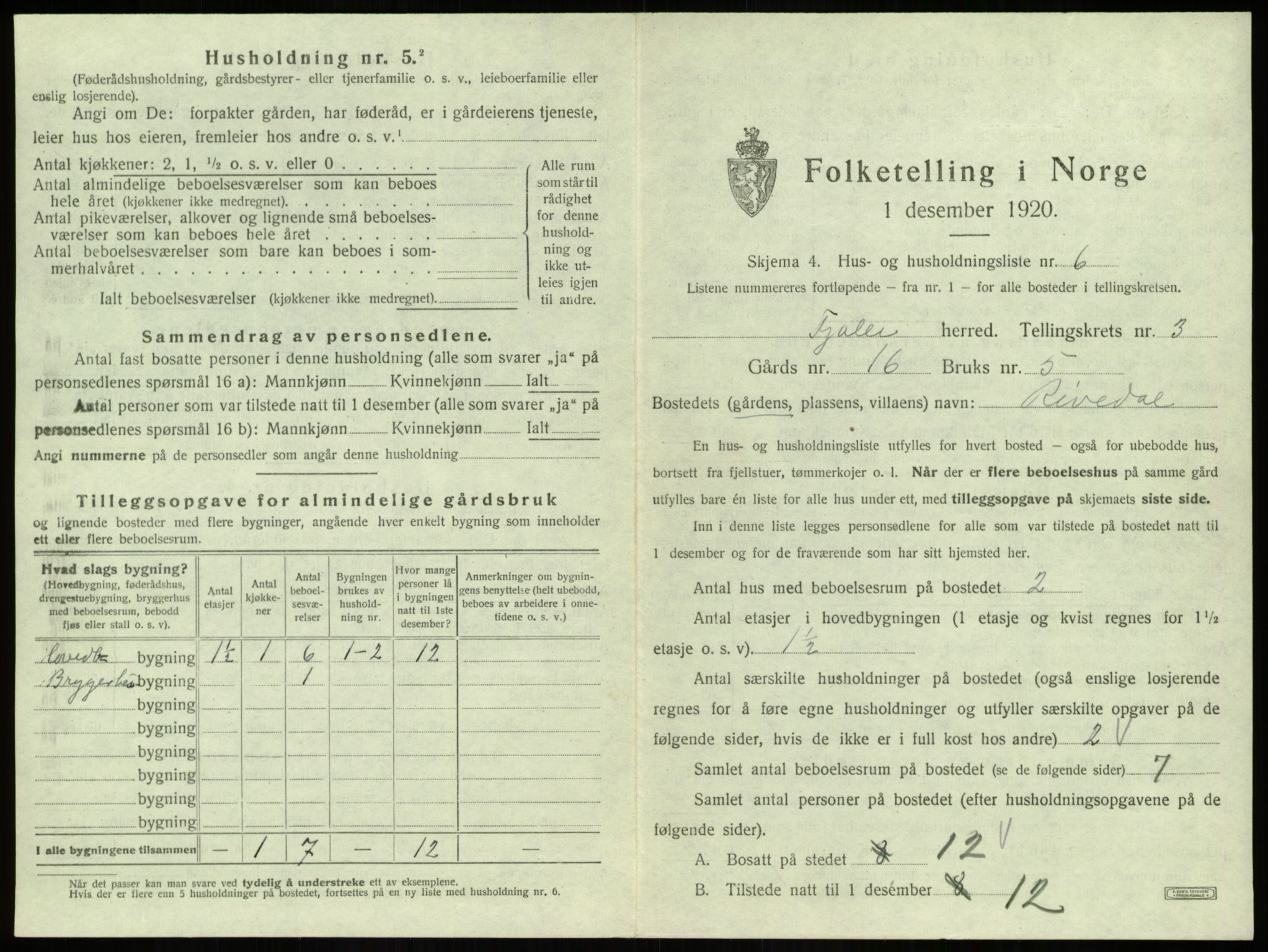 SAB, 1920 census for Fjaler, 1920, p. 312